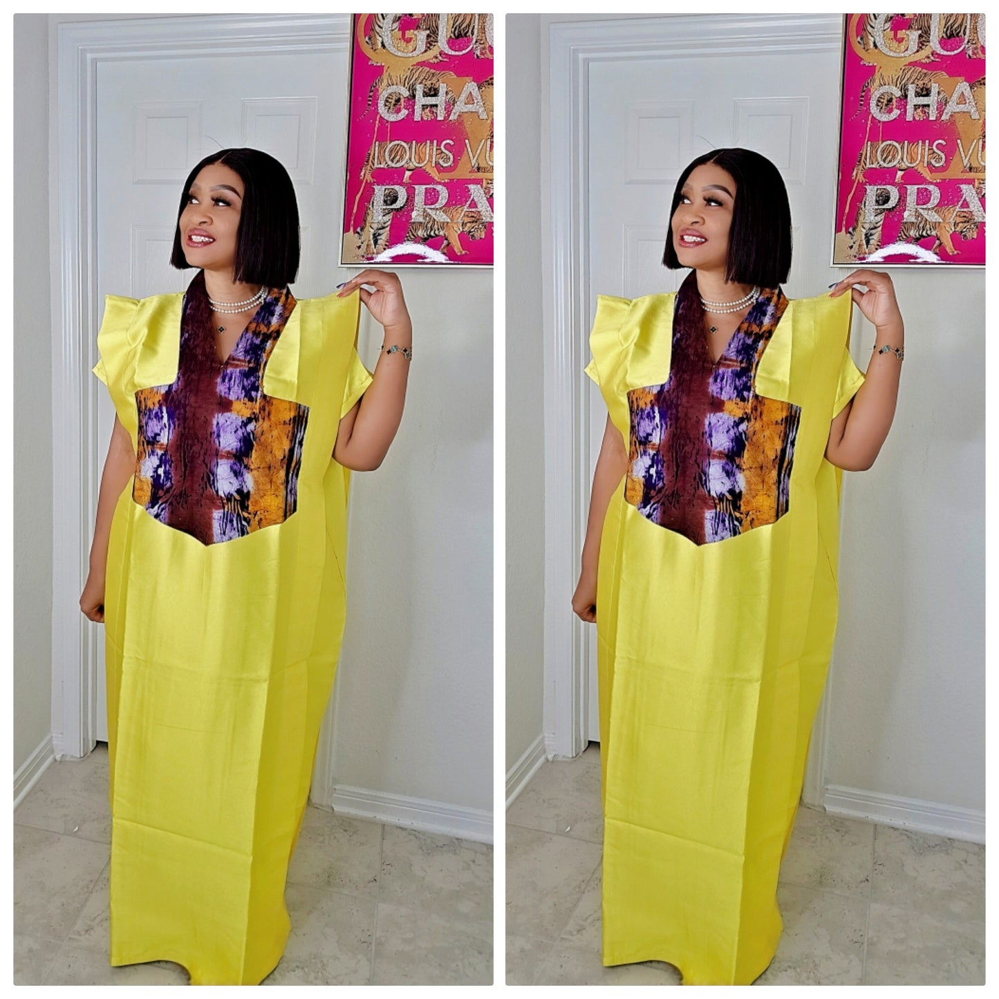 GINA Mikado Silk Rich Aunty Bubu dress with Front Patch