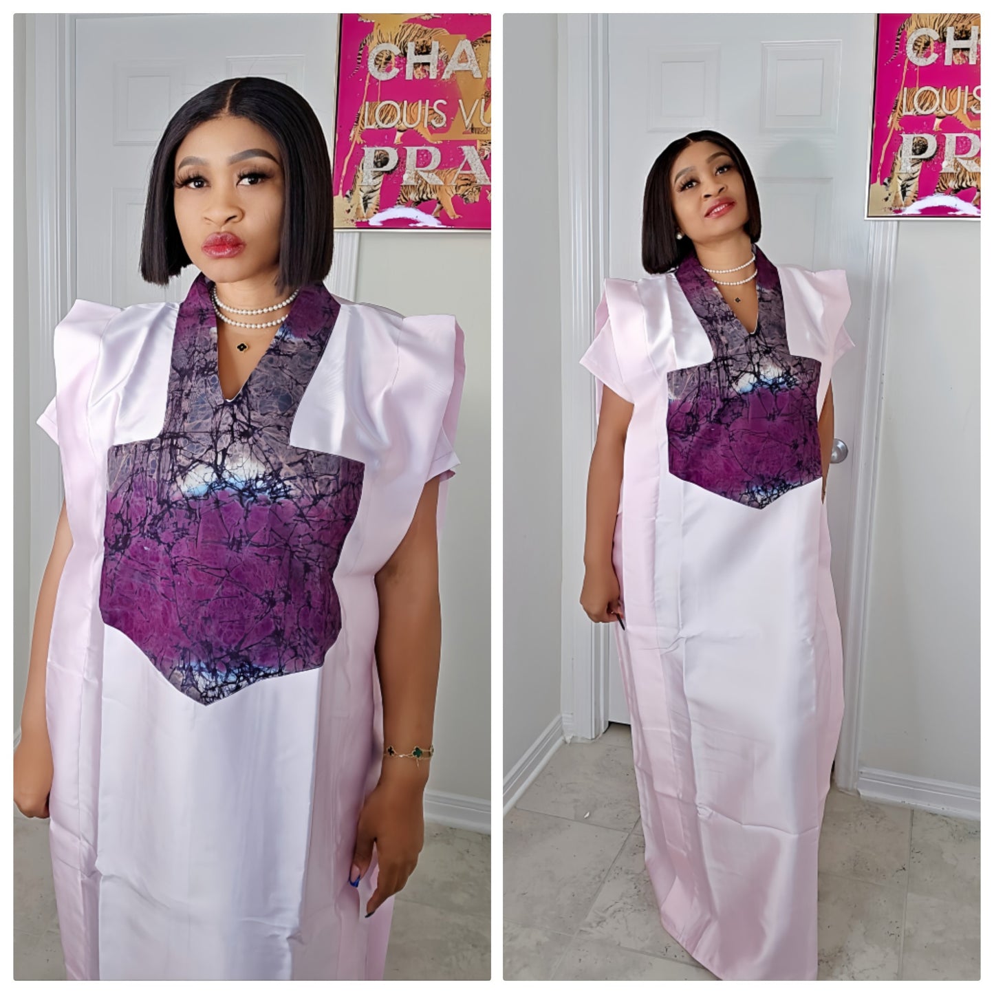 GINA Mikado Silk Rich Aunty Bubu dress with Front Patch