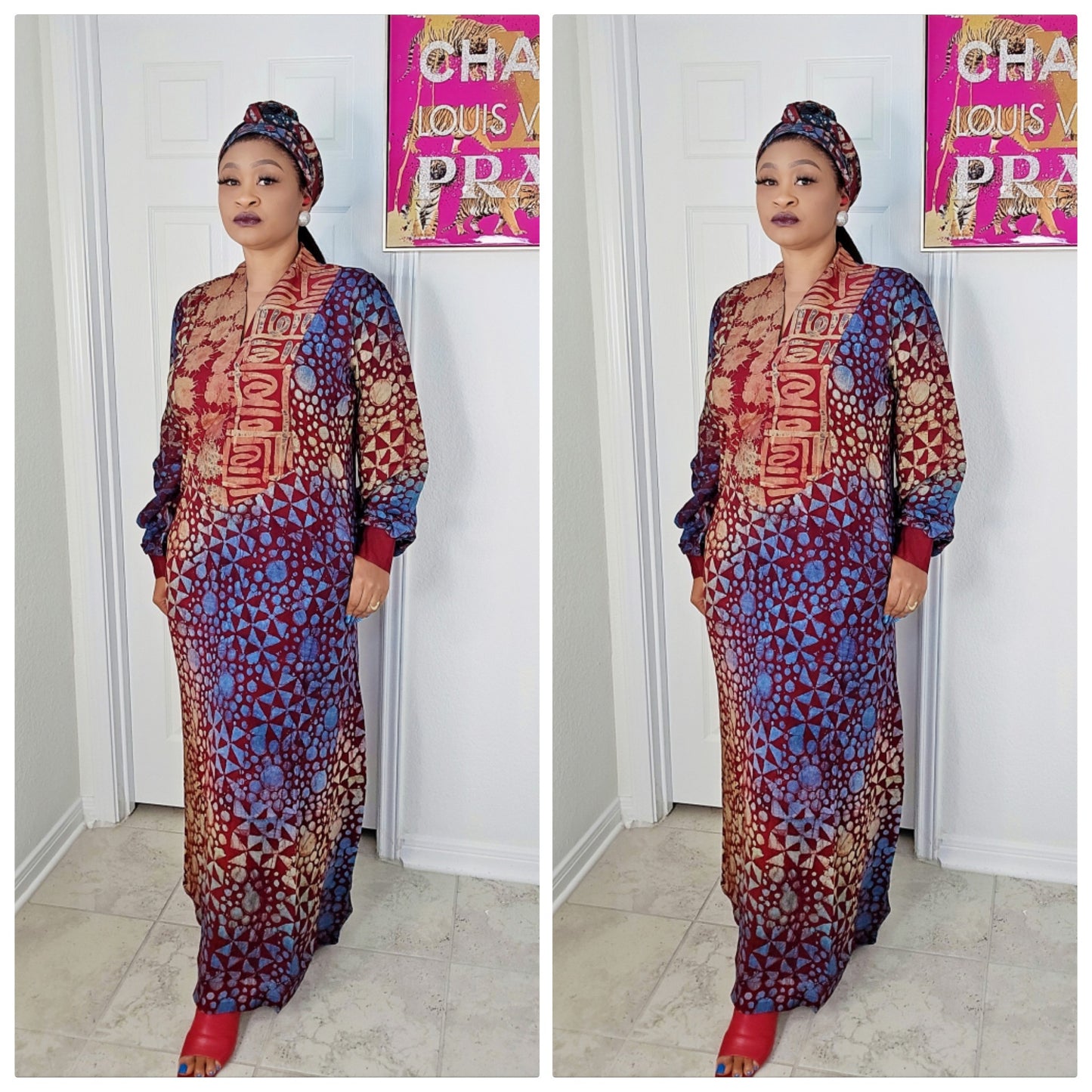 OBIM Adire+ Chiffon Patched Slim Bubu Dress