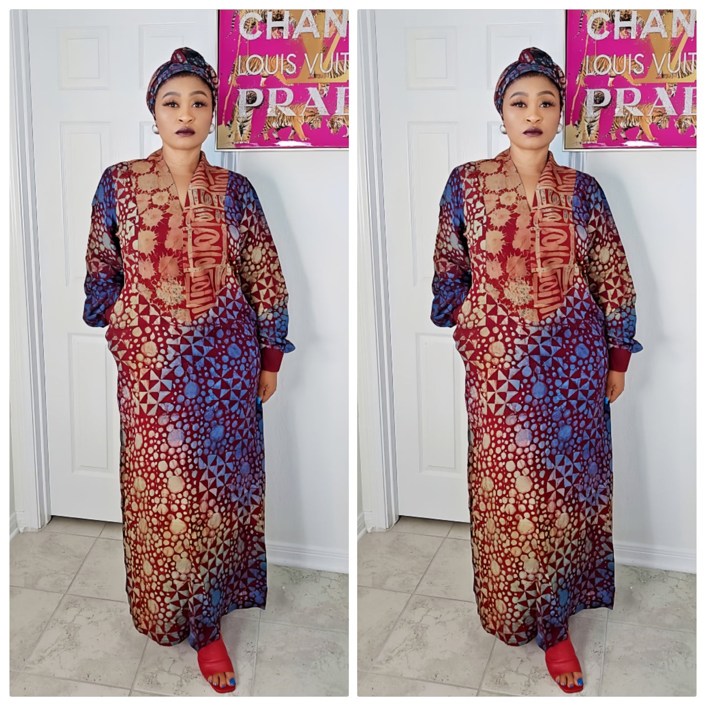 OBIM Adire+ Chiffon Patched Slim Bubu Dress