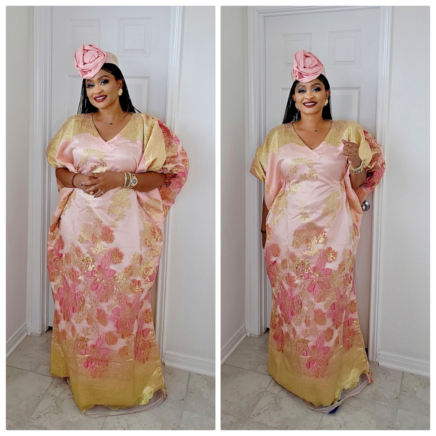 Rich Aunty Luxe Sheer Bubu Dress with Matching Hat
