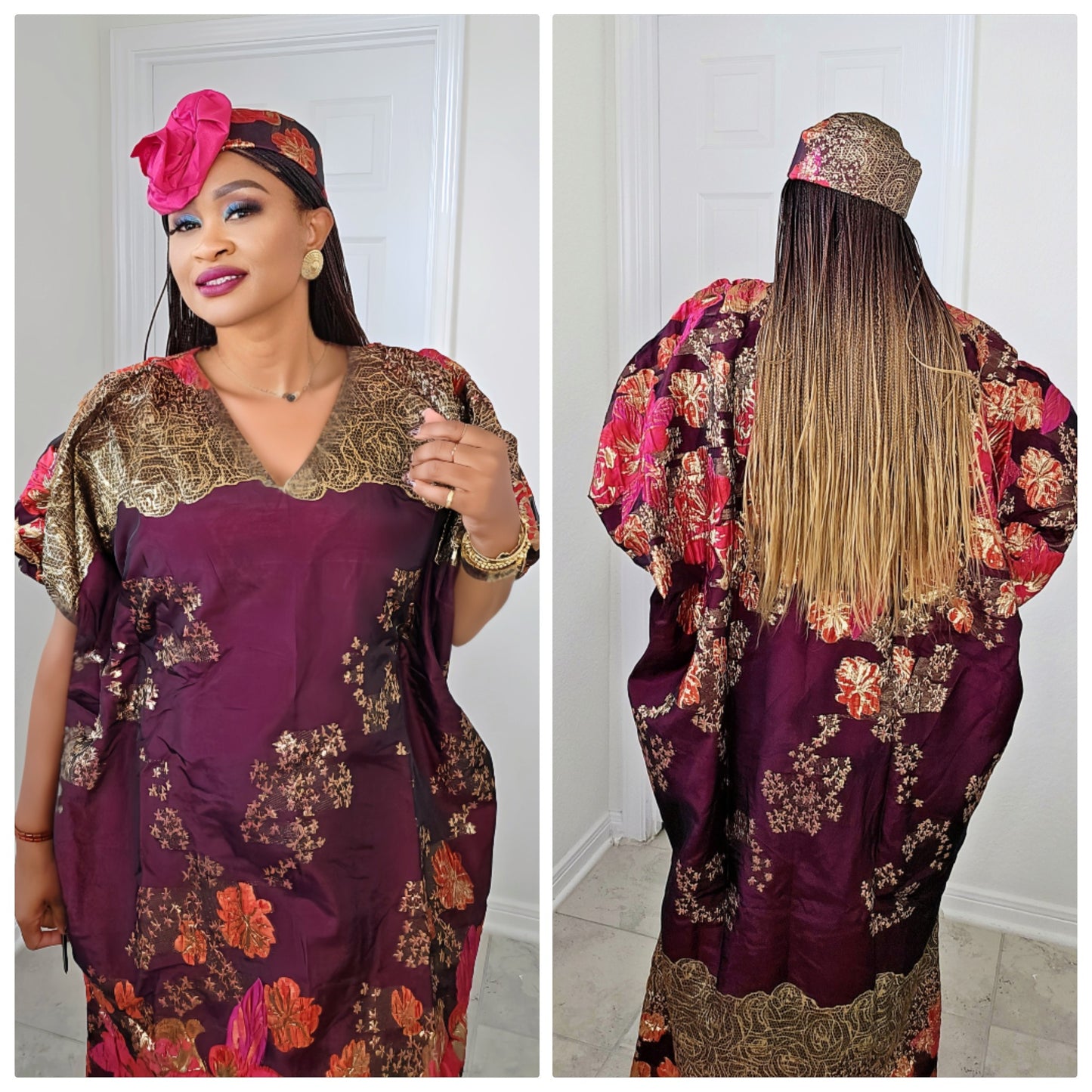 Rich Aunty Luxe Sheer Bubu Dress with Matching Hat