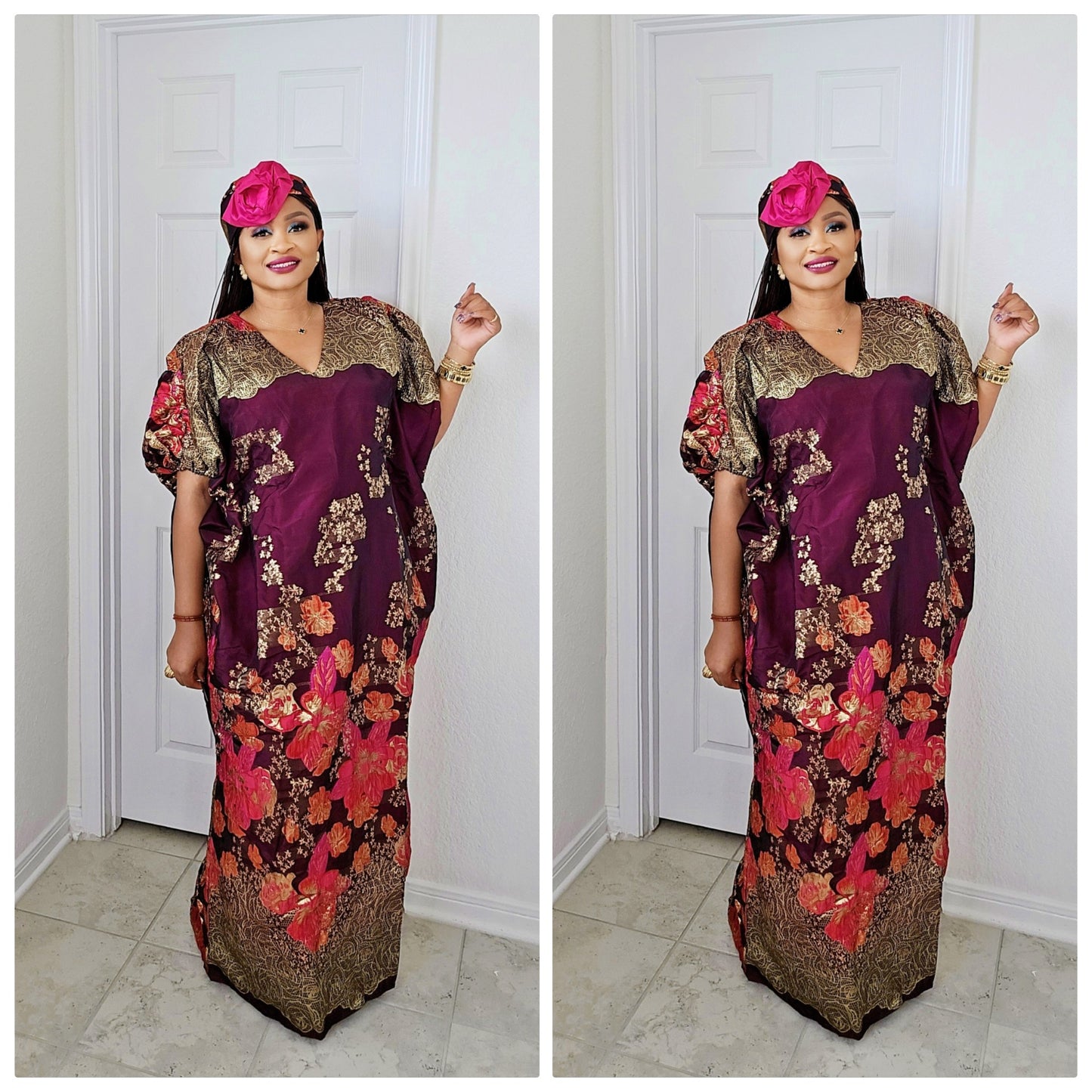 Rich Aunty Luxe Sheer Bubu Dress with Matching Hat