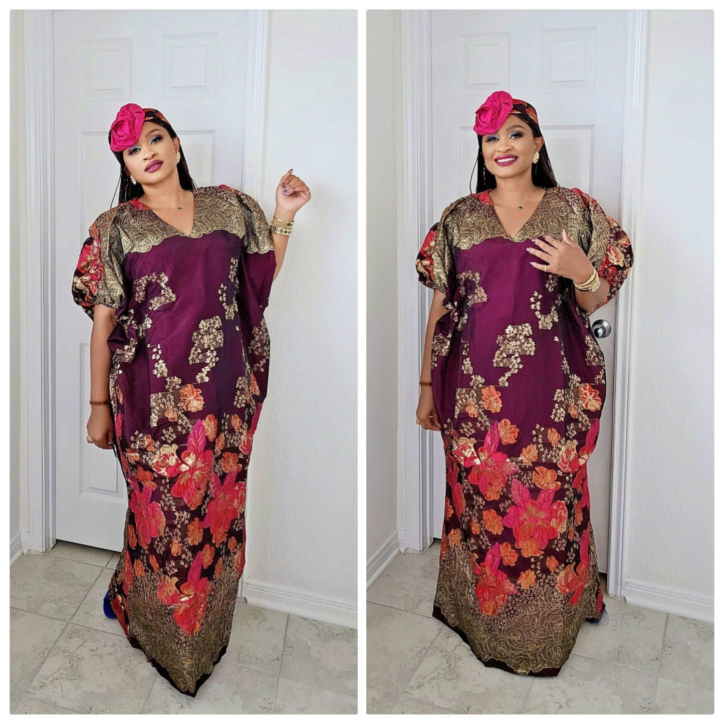 Rich Aunty Luxe Sheer Bubu Dress with Matching Hat
