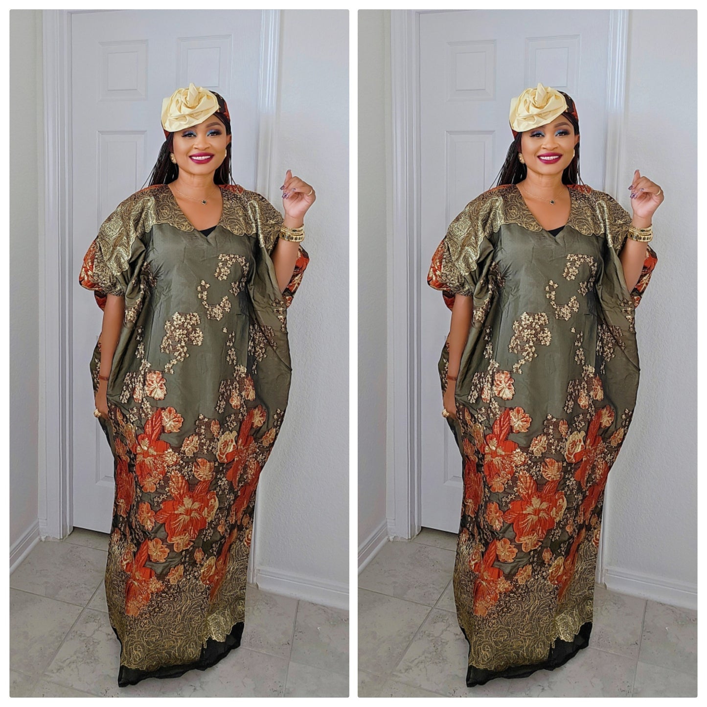 Rich Aunty Luxe Sheer Bubu Dress with Matching Hat