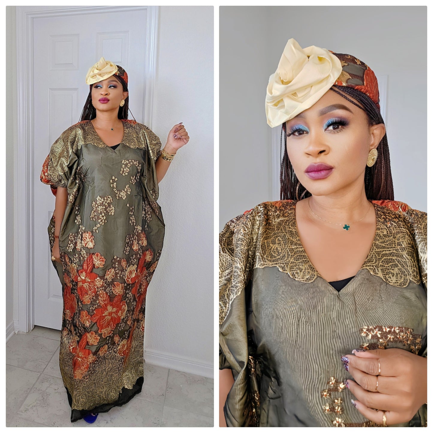 Rich Aunty Luxe Sheer Bubu Dress with Matching Hat