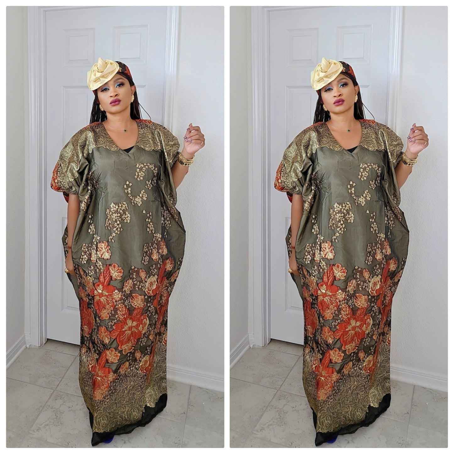 Rich Aunty Luxe Sheer Bubu Dress with Matching Hat