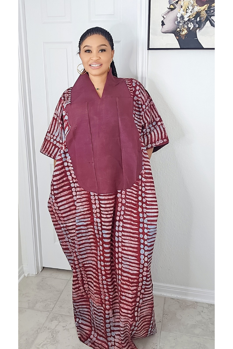 PRINCESS G Wax Ankara Print A-line Bubu Dress With Aso-Oke Neckline