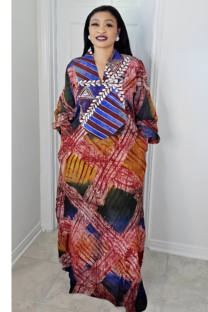 OBIM Adire+ Chiffon Patched Slim Bubu Dress