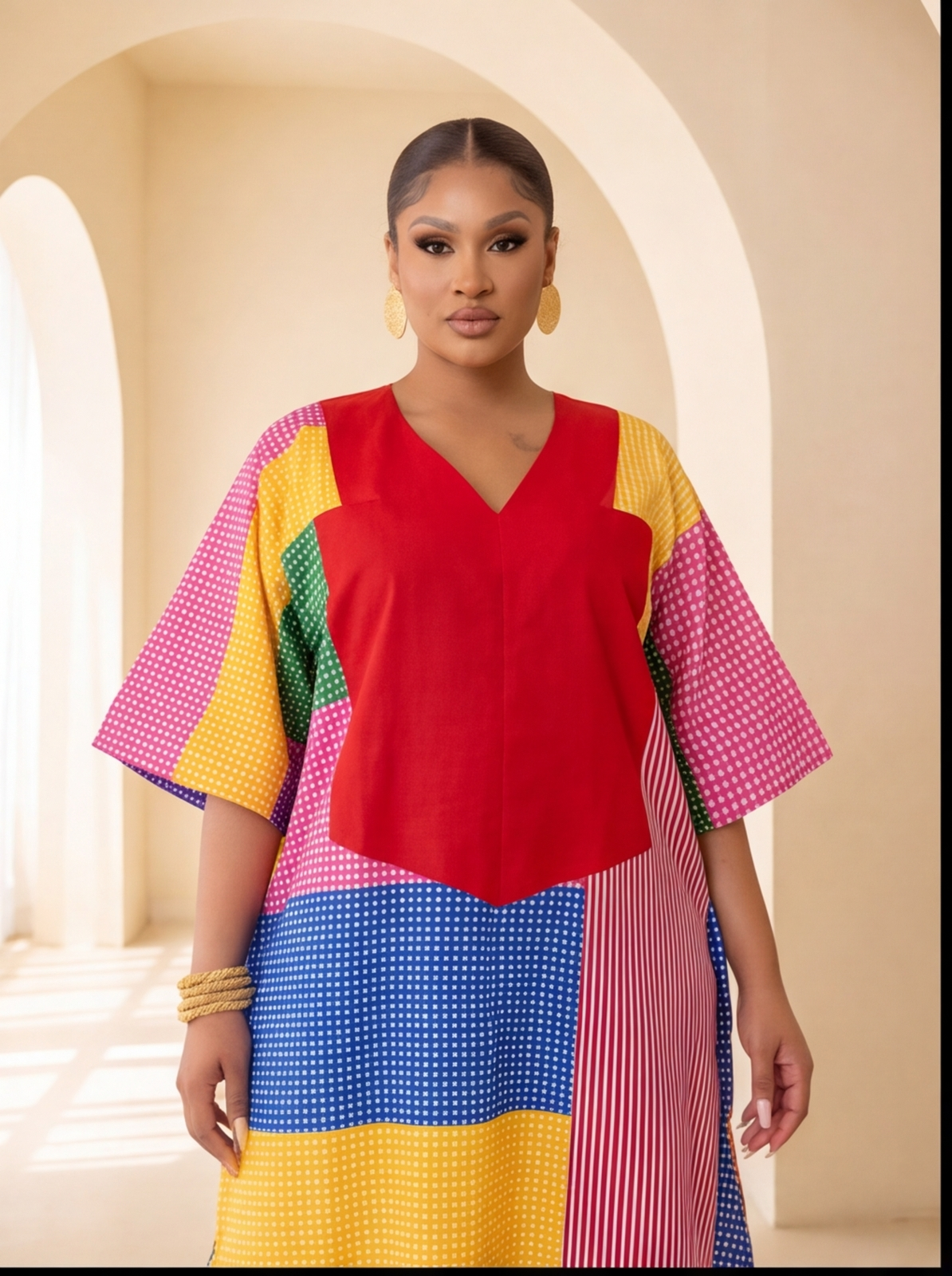 The Abeni Aso-Oke Patchwork Dress- Red