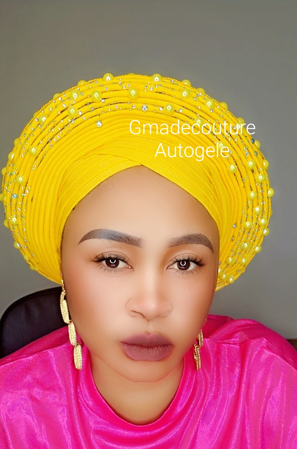 V-CUT LUXURY AUTOGELE ASO OKE BEADED HEADTIE ONLY WITH LACE, PEARLS AND STONE GLITTERS