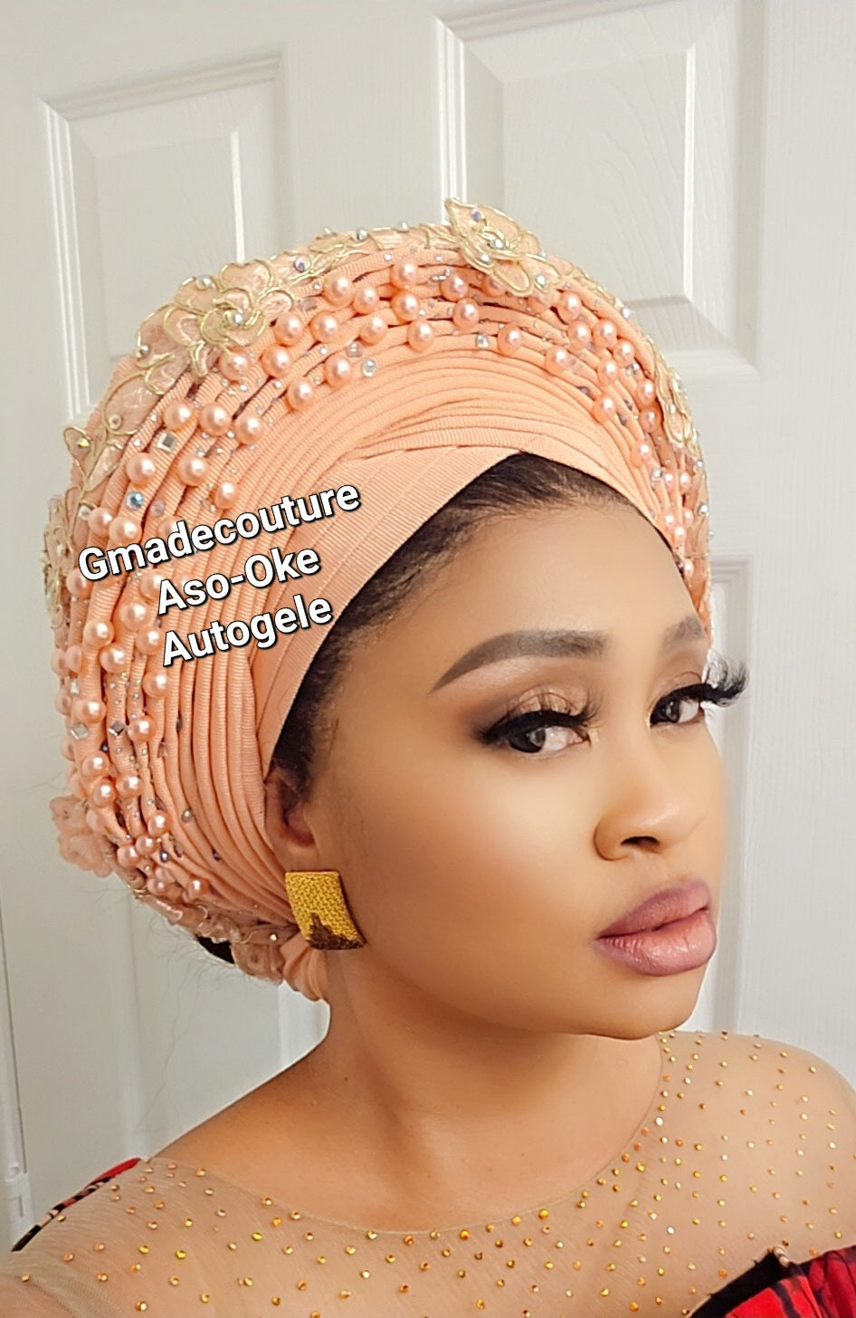 Pearls V-Cut Luxury Autogele fully beaded with pearls and embroidered in lace .