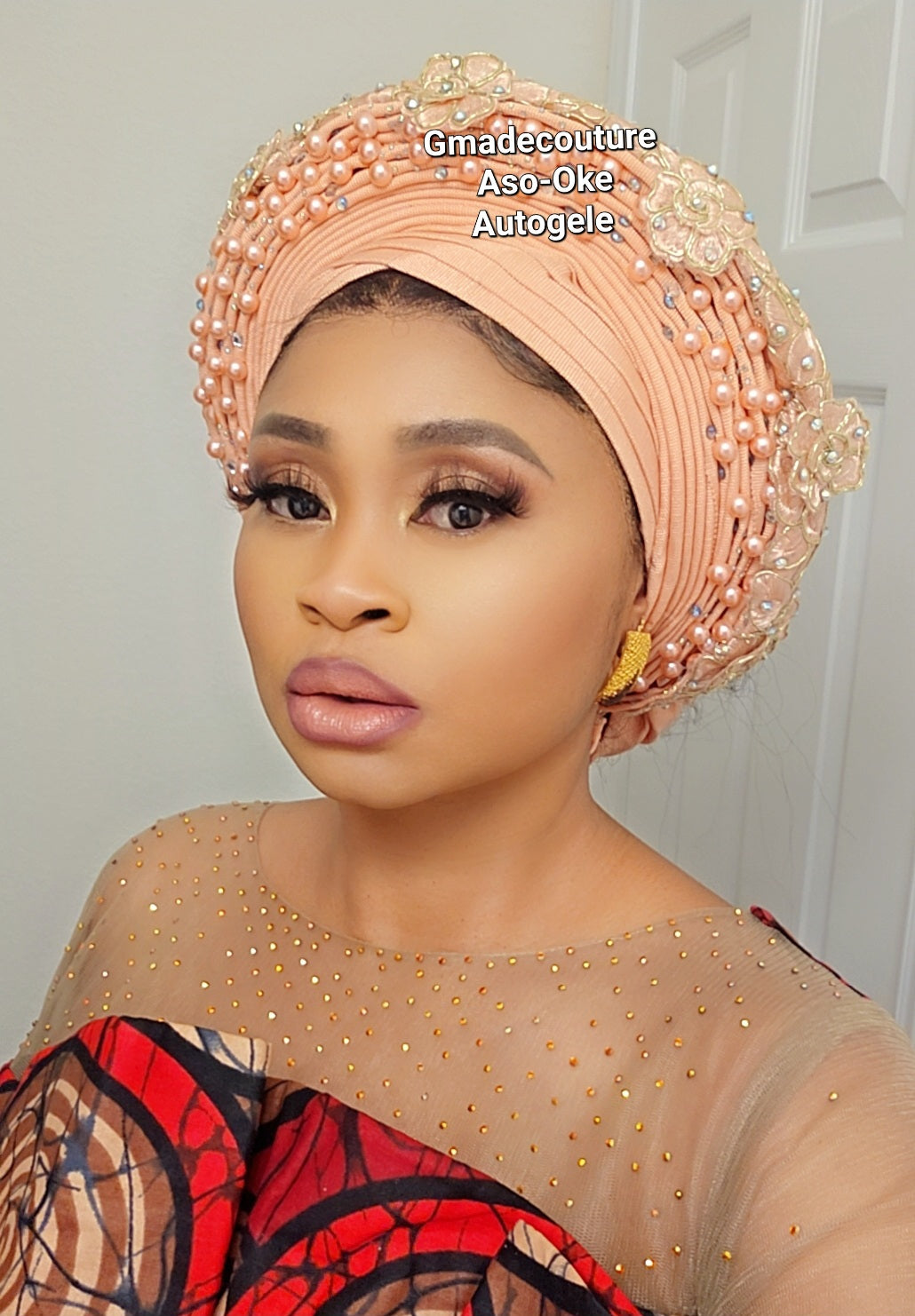 Pearls V-Cut Luxury Autogele fully beaded with pearls and embroidered in lace .