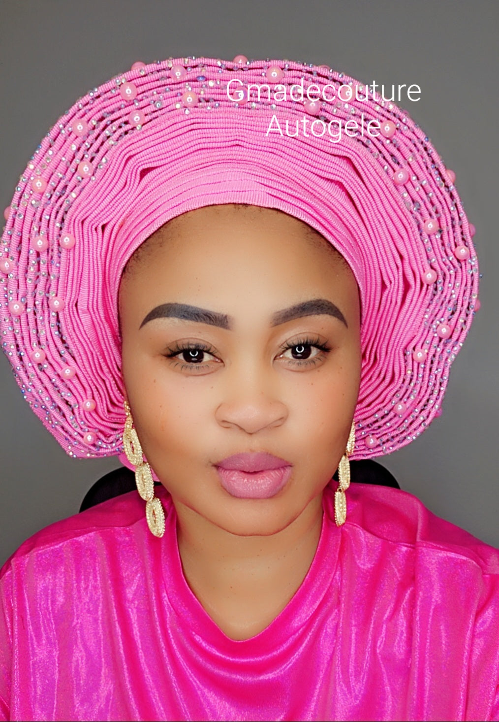 Pearls Round-Cut Luxury Autogele fully beaded with pearls and embroidered in lace .