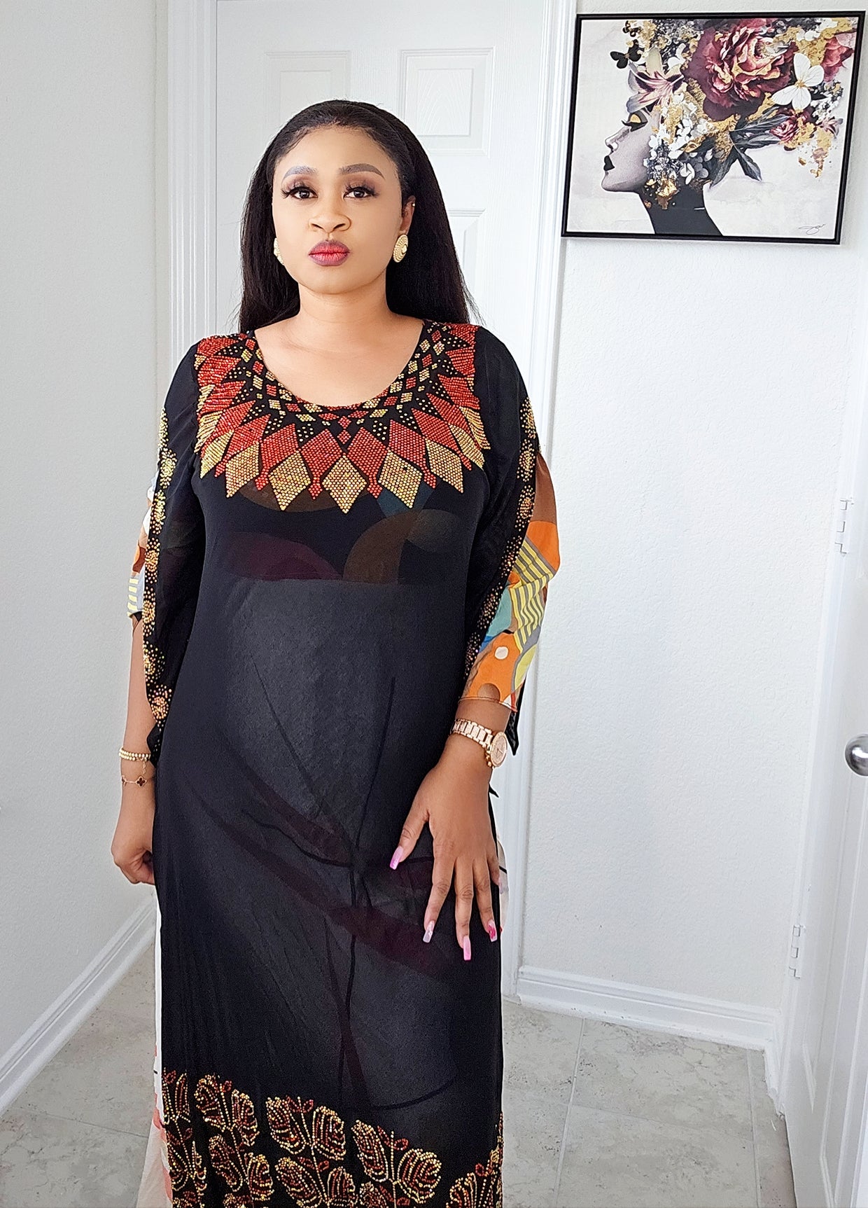 Rich Aunty Hajia Million stones kaftan with open sides-N
