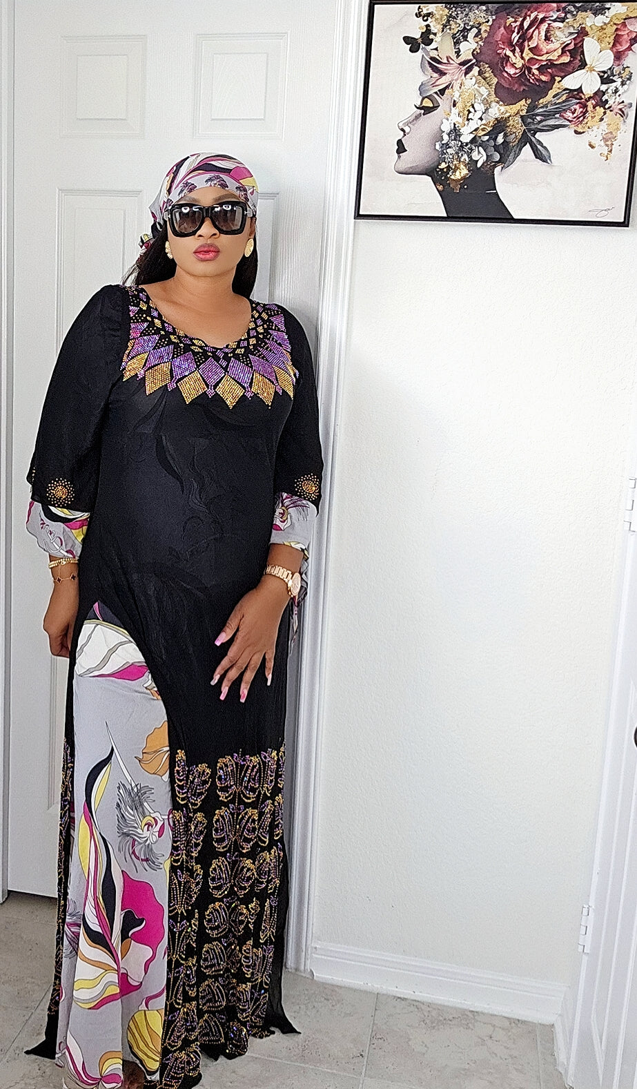Rich Aunty Hajia Million stones kaftan with open sides-A