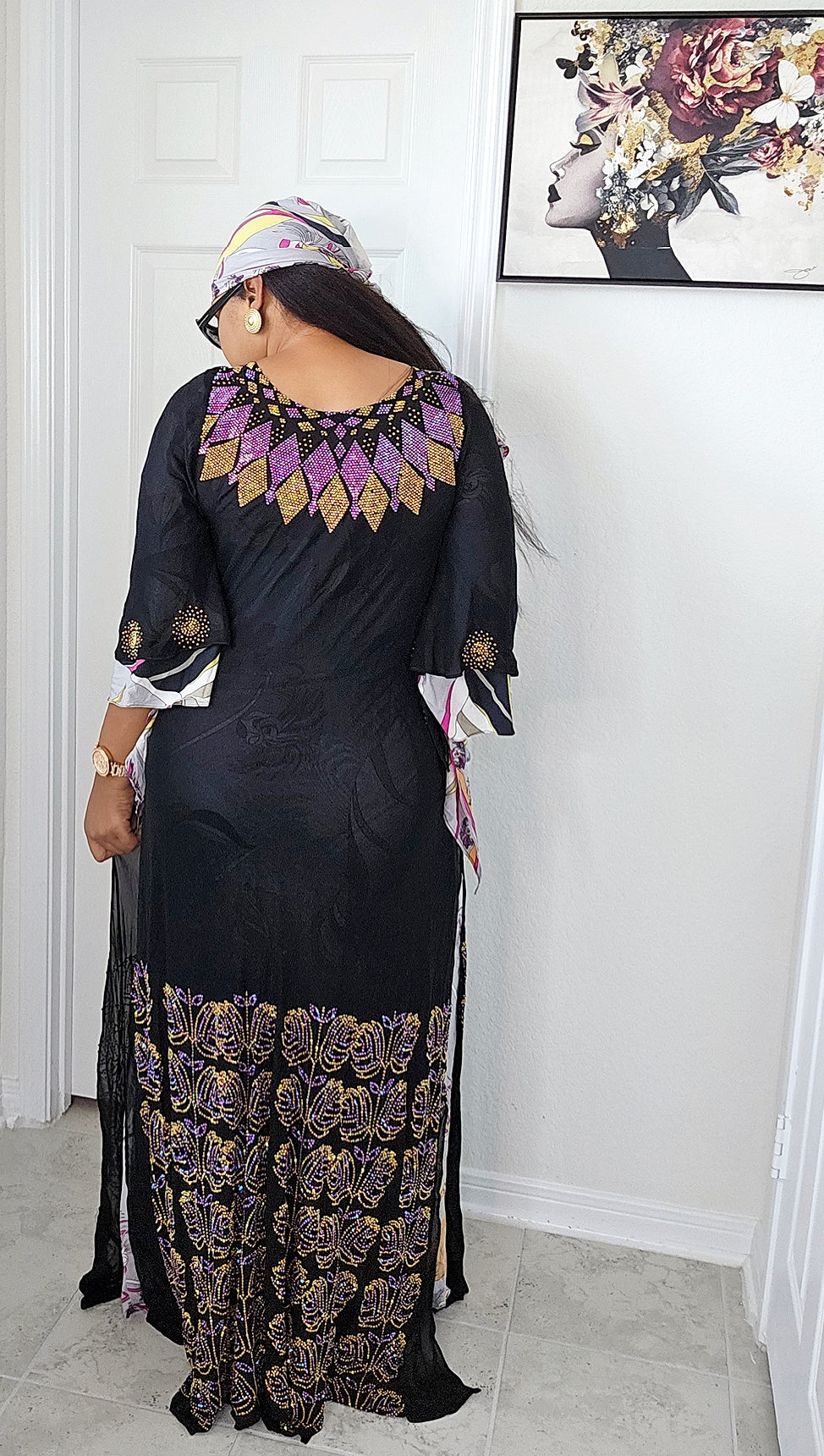 Rich Aunty Hajia Million stones kaftan with open sides-A