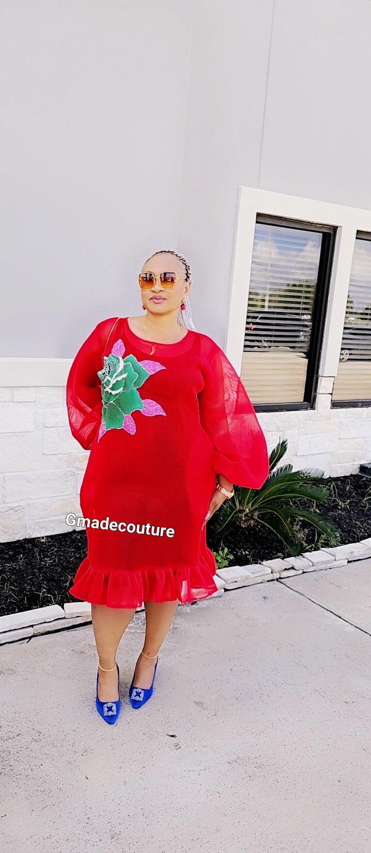 Puff sleeves Lace with Ankara Rose patch and Ruffled Hem