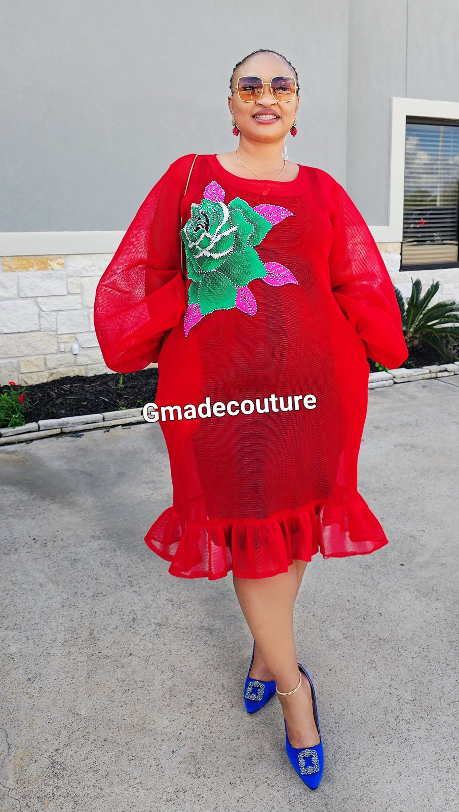 Puff sleeves Lace with Ankara Rose patch and Ruffled Hem