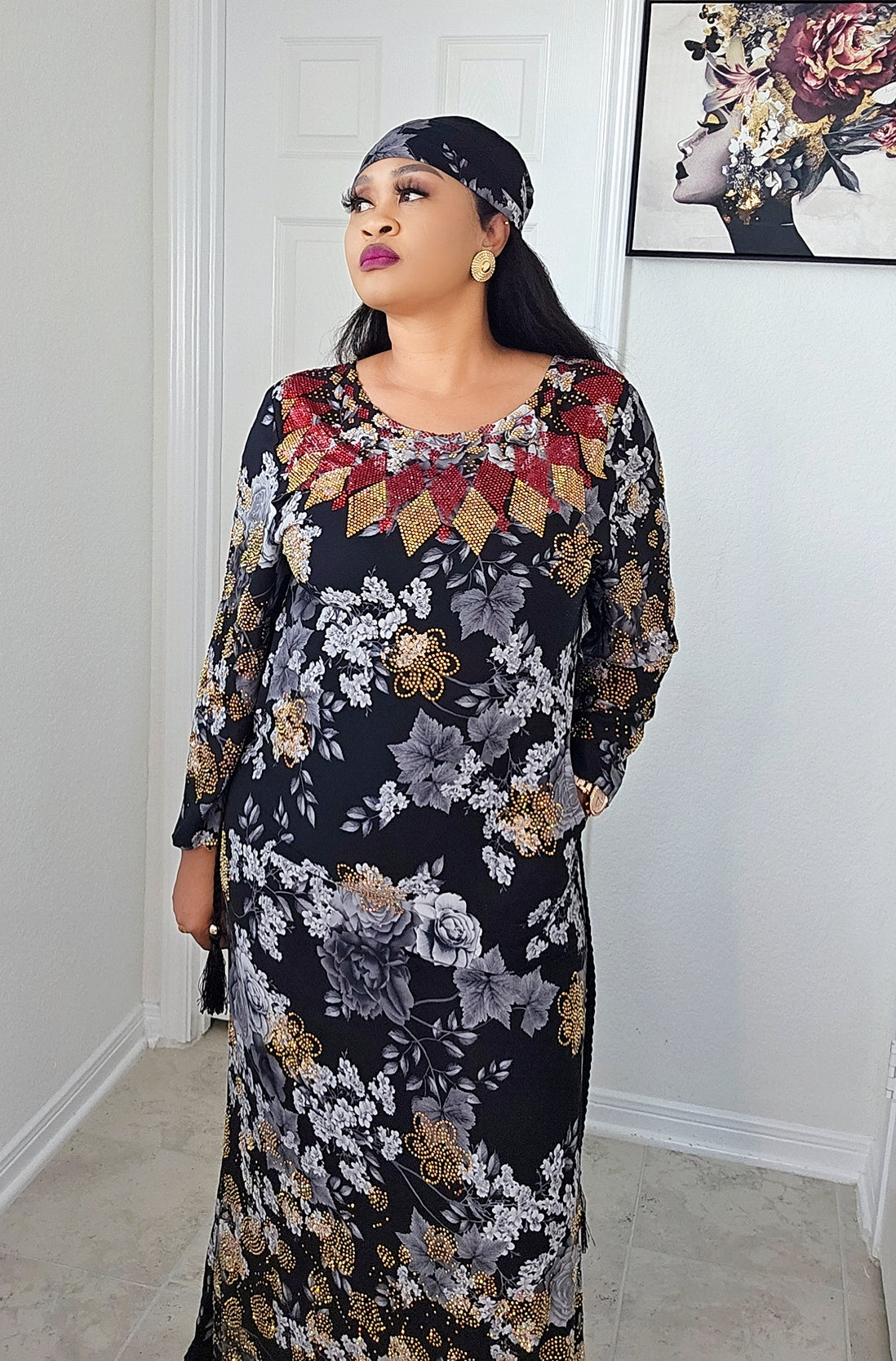 Bimbs Million stones kaftan with Blinged sleeves