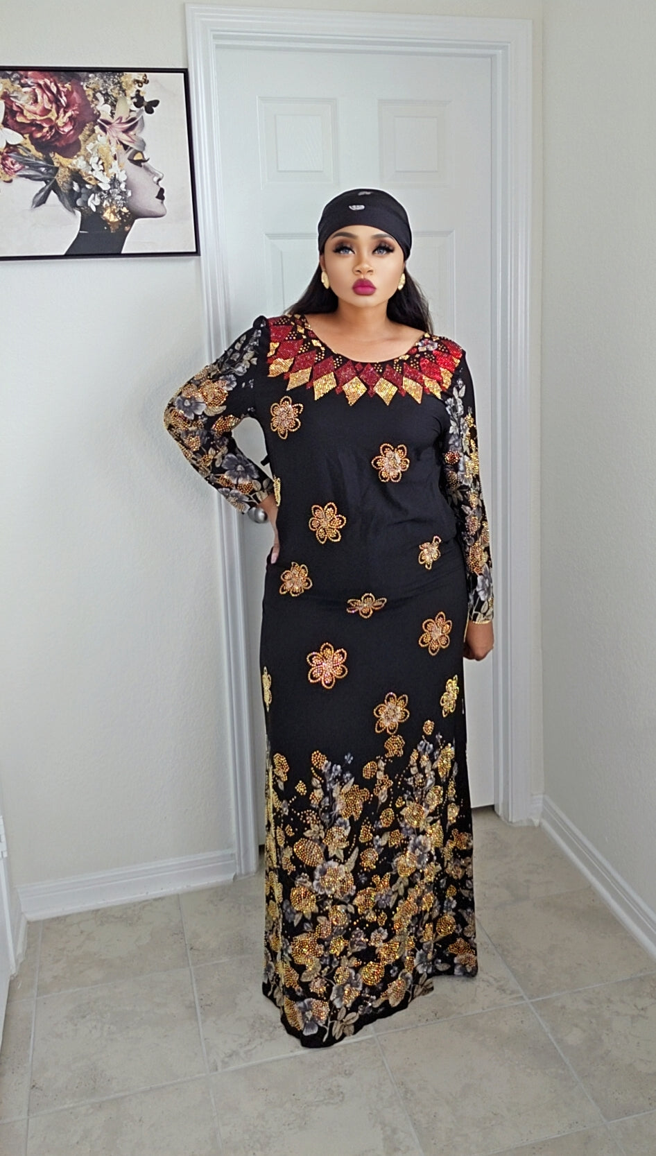 Bimbs Million stones kaftan with Blinged sleeve
