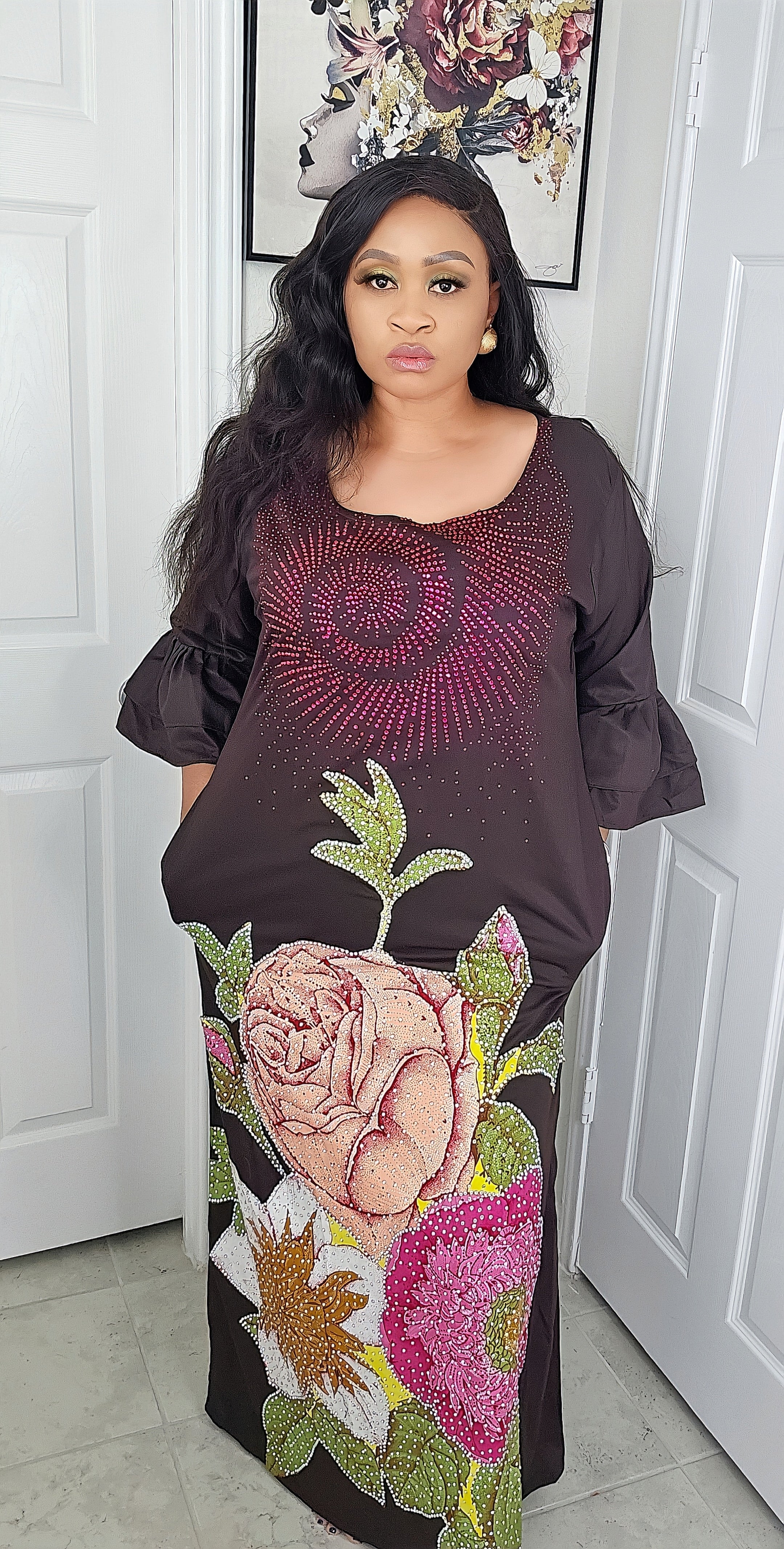 SUSU KAFTAN WITH ANKARA PATCH DRESS