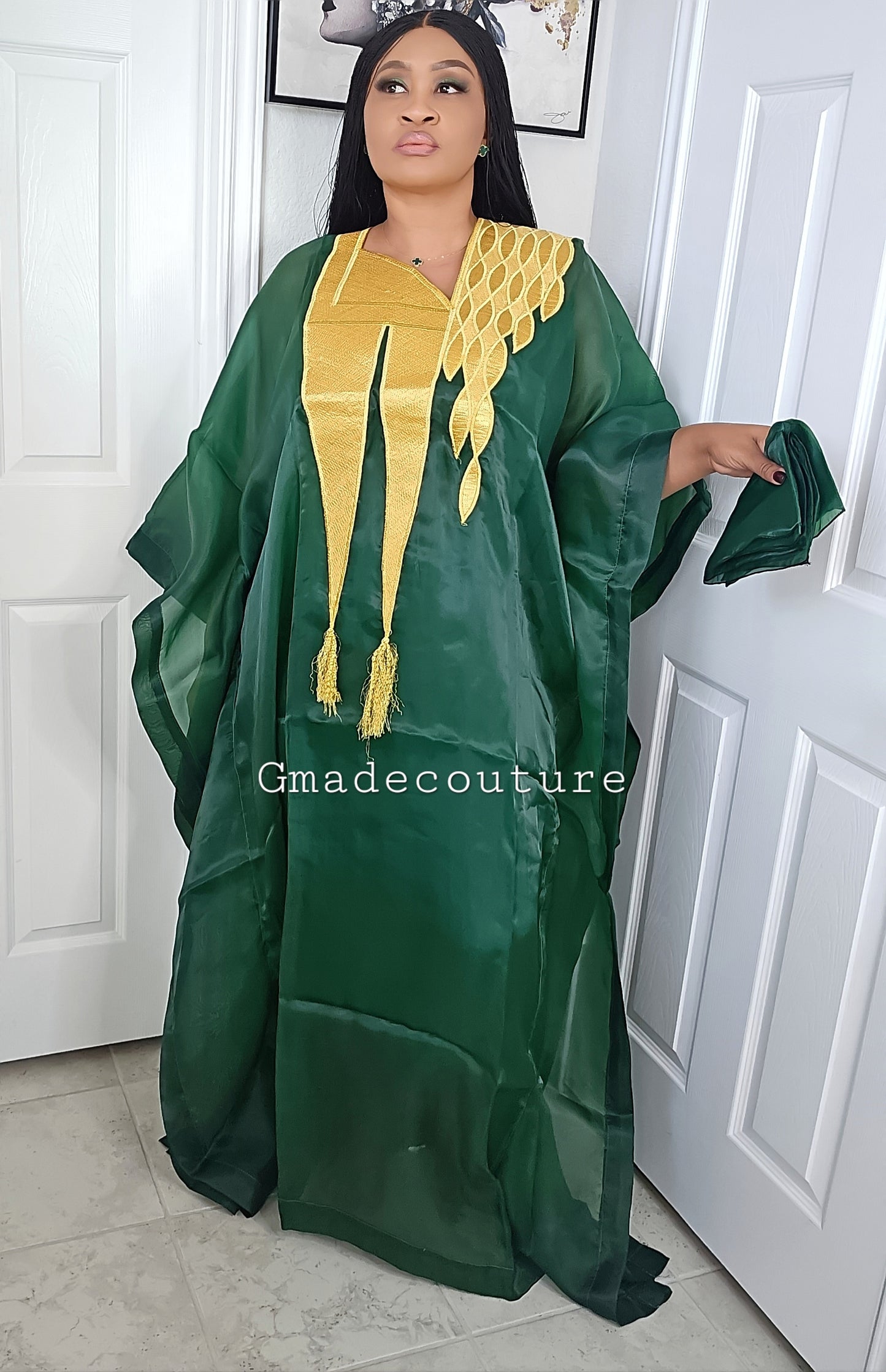 Princess Karo Rich Aunty Organdi Bubu Dress - Kaftan with Matching Scarf