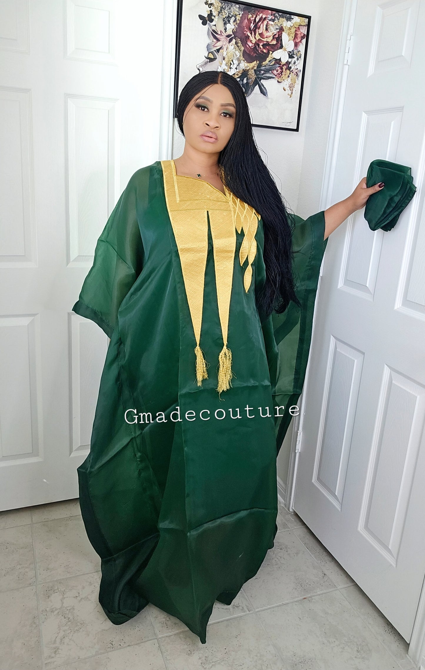 Princess Karo Rich Aunty Organdi Bubu Dress - Kaftan with Matching Scarf