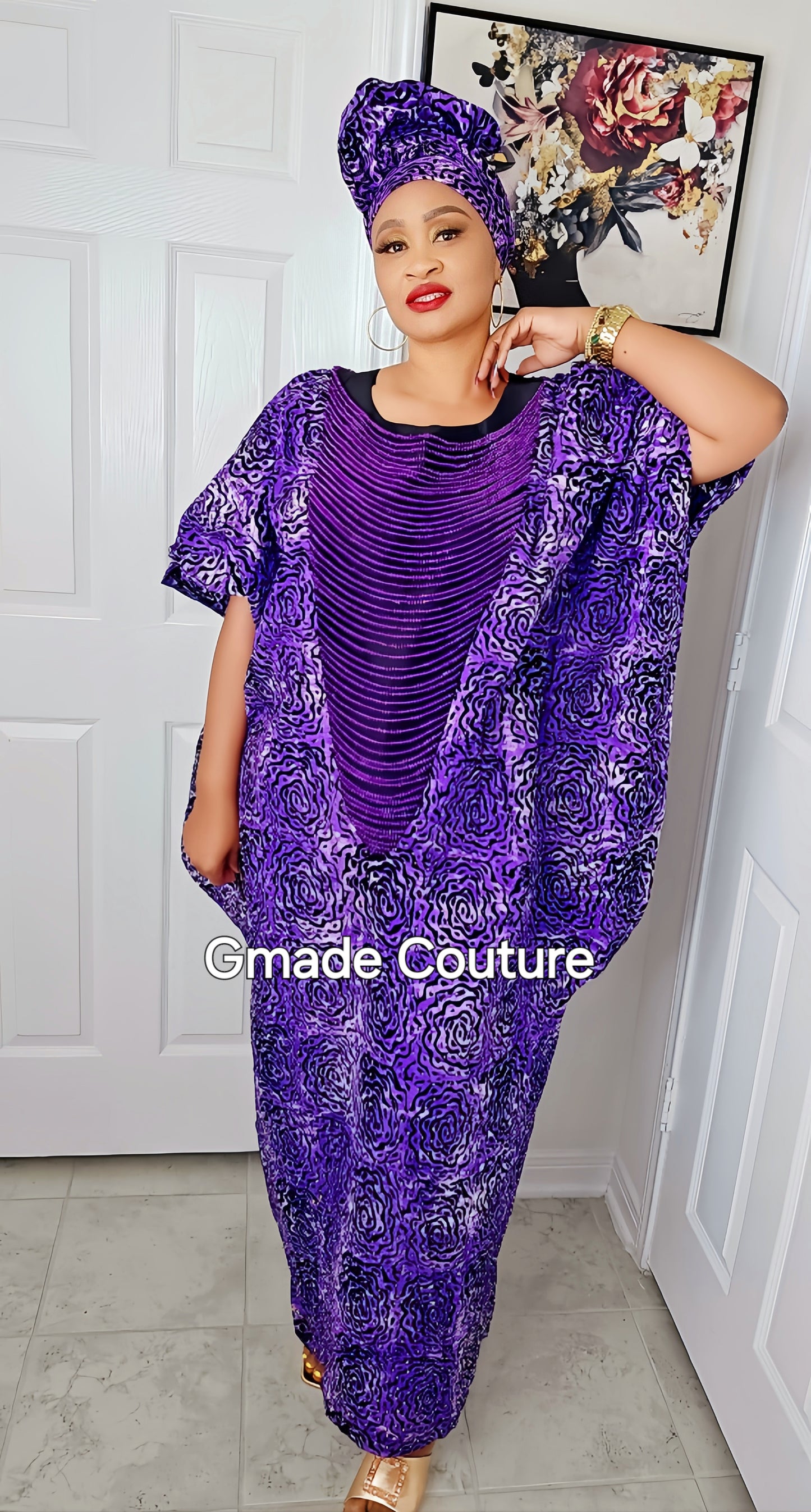 Imade Rich Aunty Luxurious High Quality Embellished Beaded Ankara with Crystals Agbada Bubu Maxi Dress Kaftan Dress with Matching Scarf