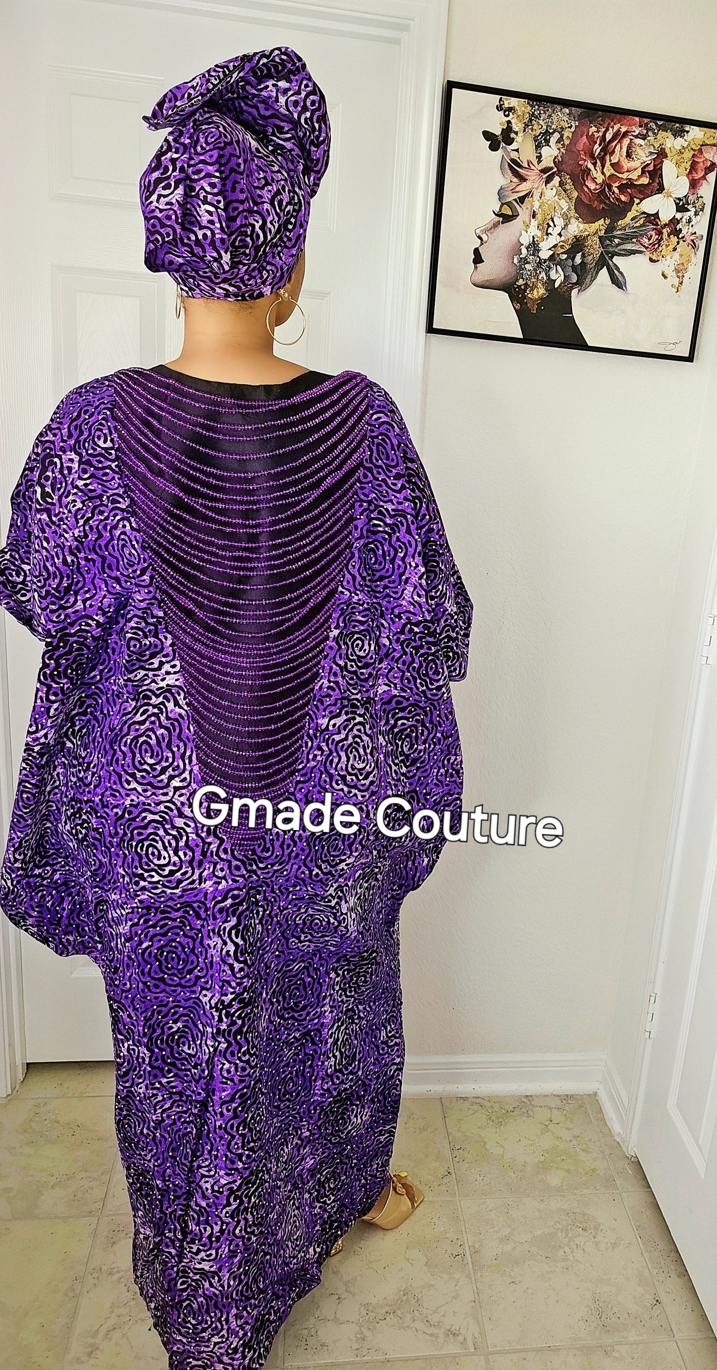 Imade Rich Aunty Luxurious High Quality Embellished Beaded Ankara with Crystals Agbada Bubu Maxi Dress Kaftan Dress with Matching Scarf