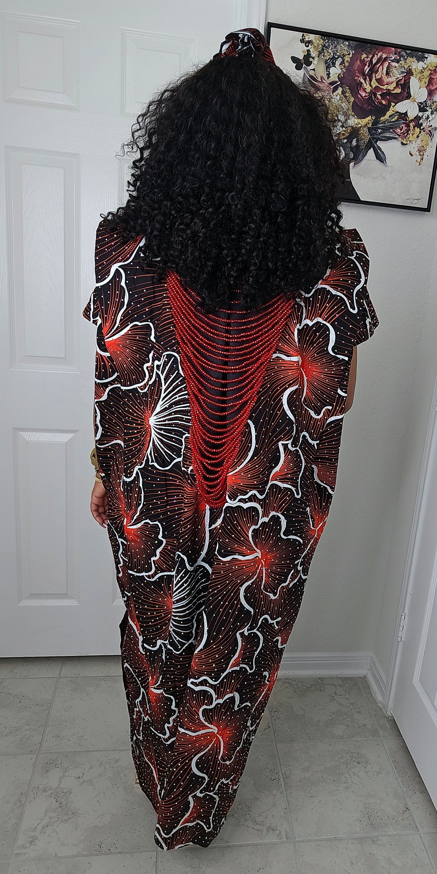 Imade Rich Aunty Luxurious High Quality Embellished Beaded Ankara with Crystals Agbada Bubu Maxi Dress Kaftan Dress with Matching Scarf