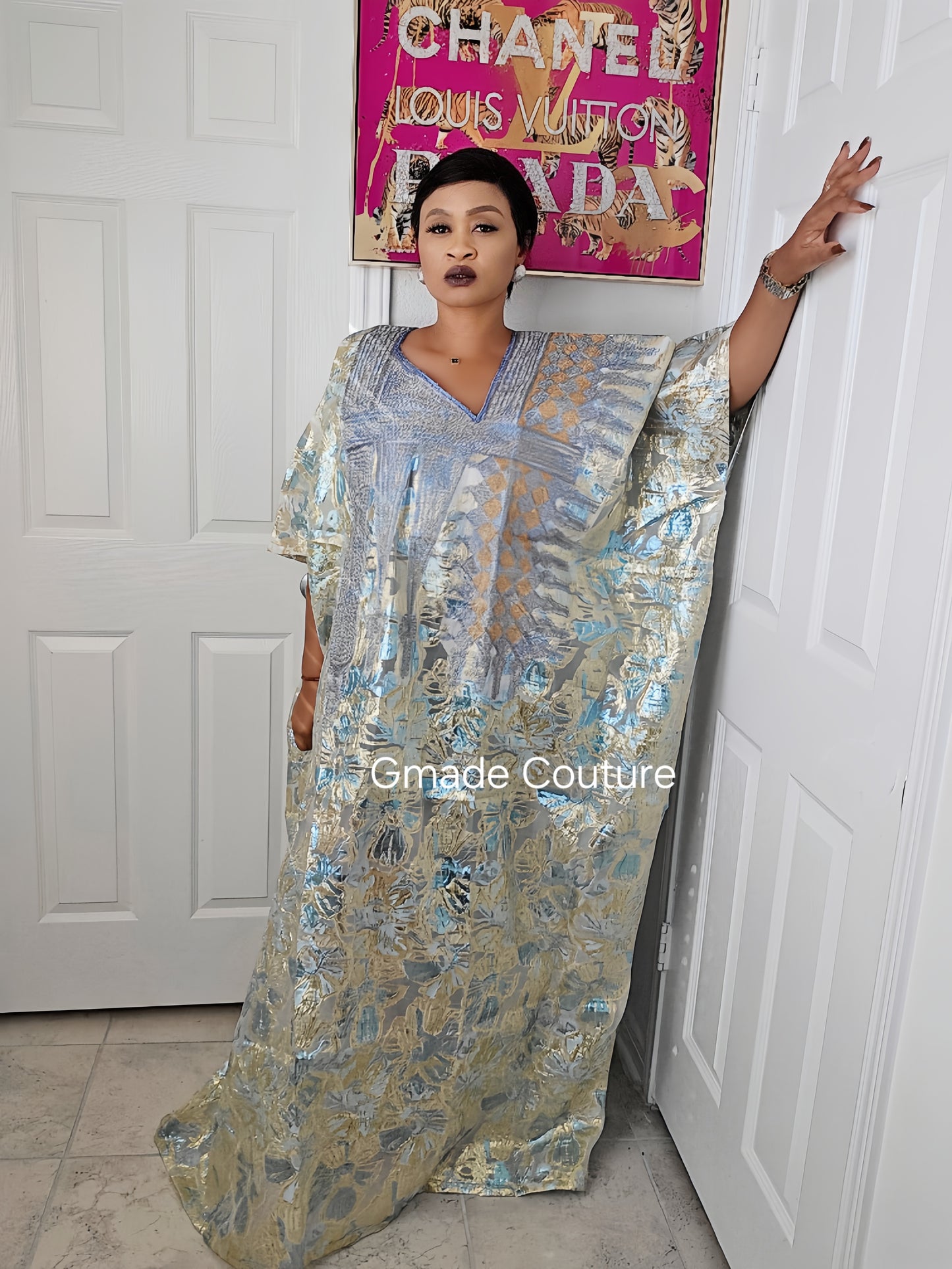 High Quality European Damask Brocade Cupion Agbada Rich Aunty Luxurious Agbada Bubu Maxi Dress Kaftan Dress fully embroidered with Matching Scarf