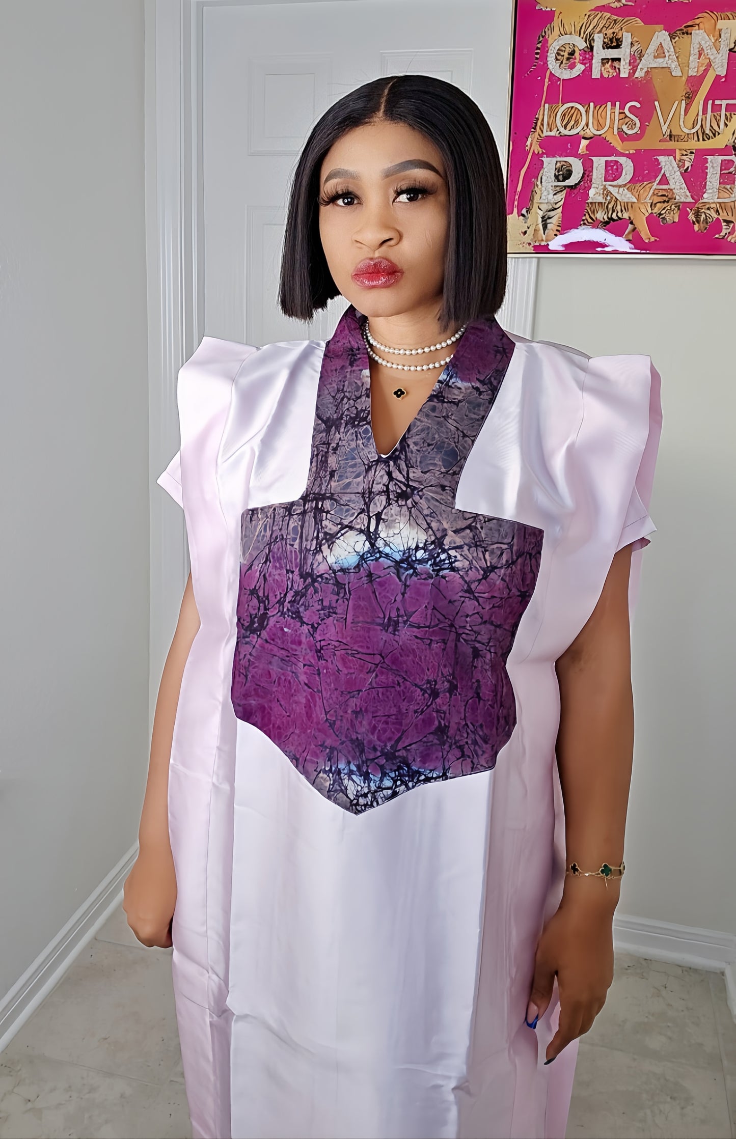 GINA Mikado Silk Rich Aunty Bubu dress with Front Patch