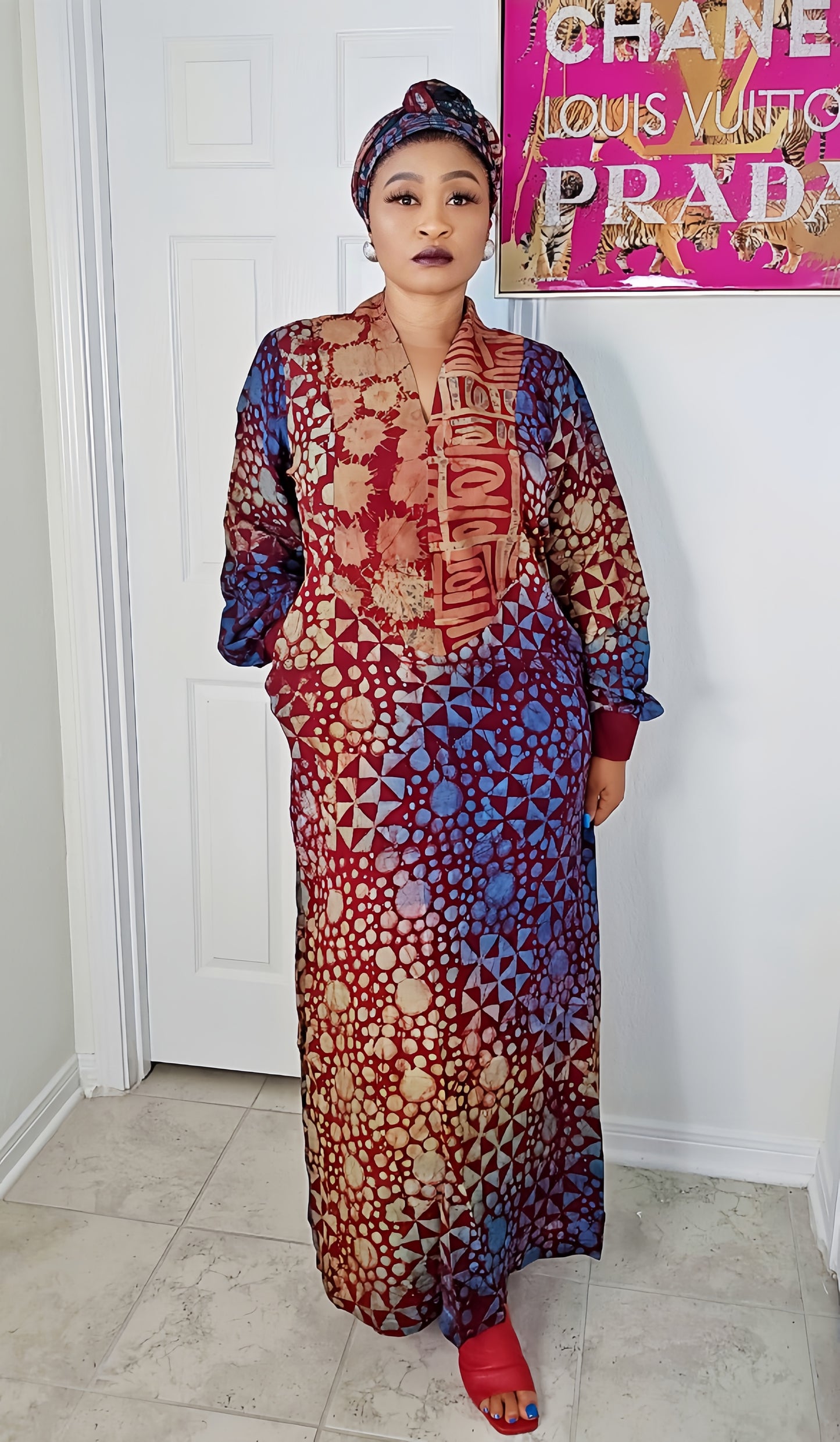 OBIM Adire+ Chiffon Patched Slim Bubu Dress