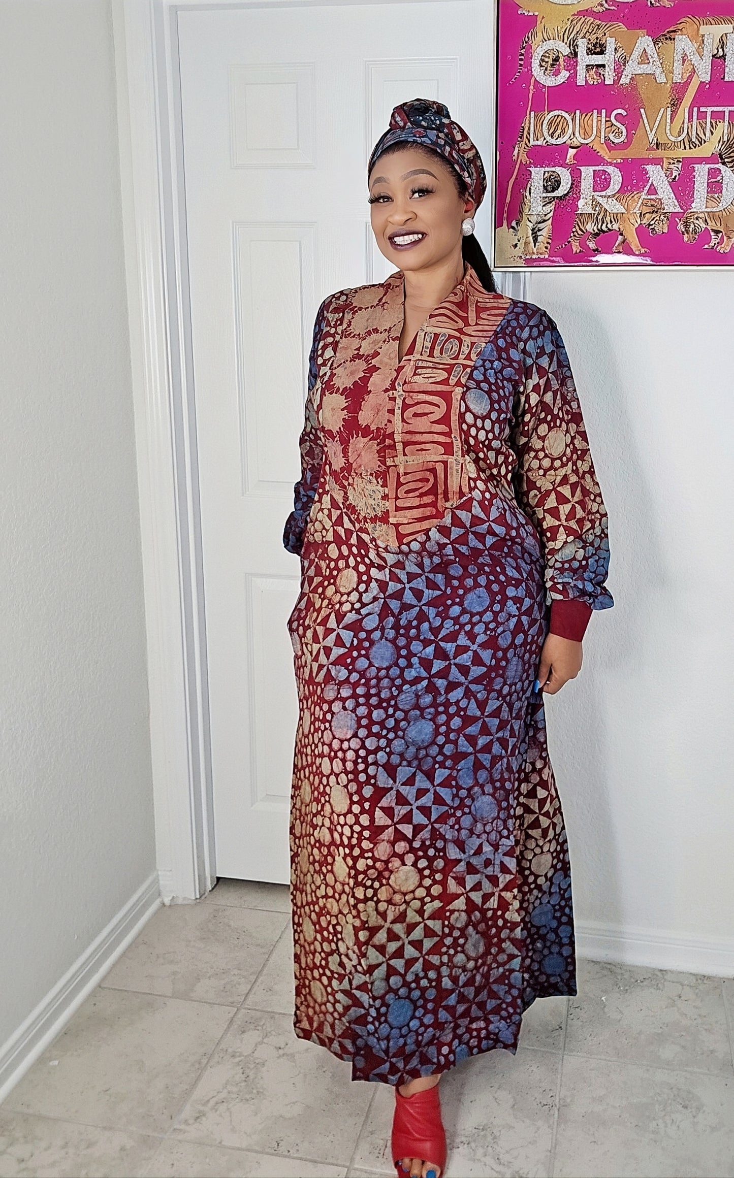 OBIM Adire+ Chiffon Patched Slim Bubu Dress