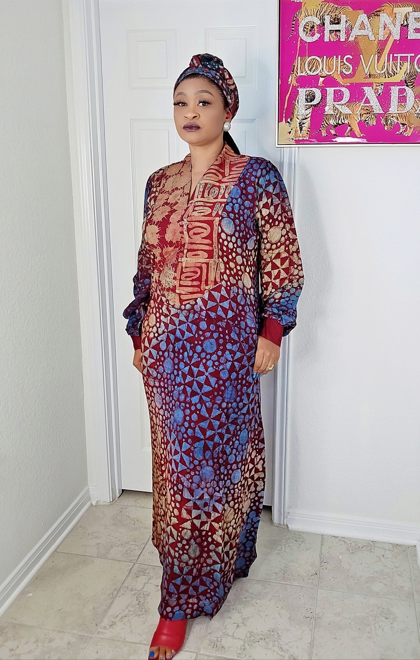 OBIM Adire+ Chiffon Patched Slim Bubu Dress
