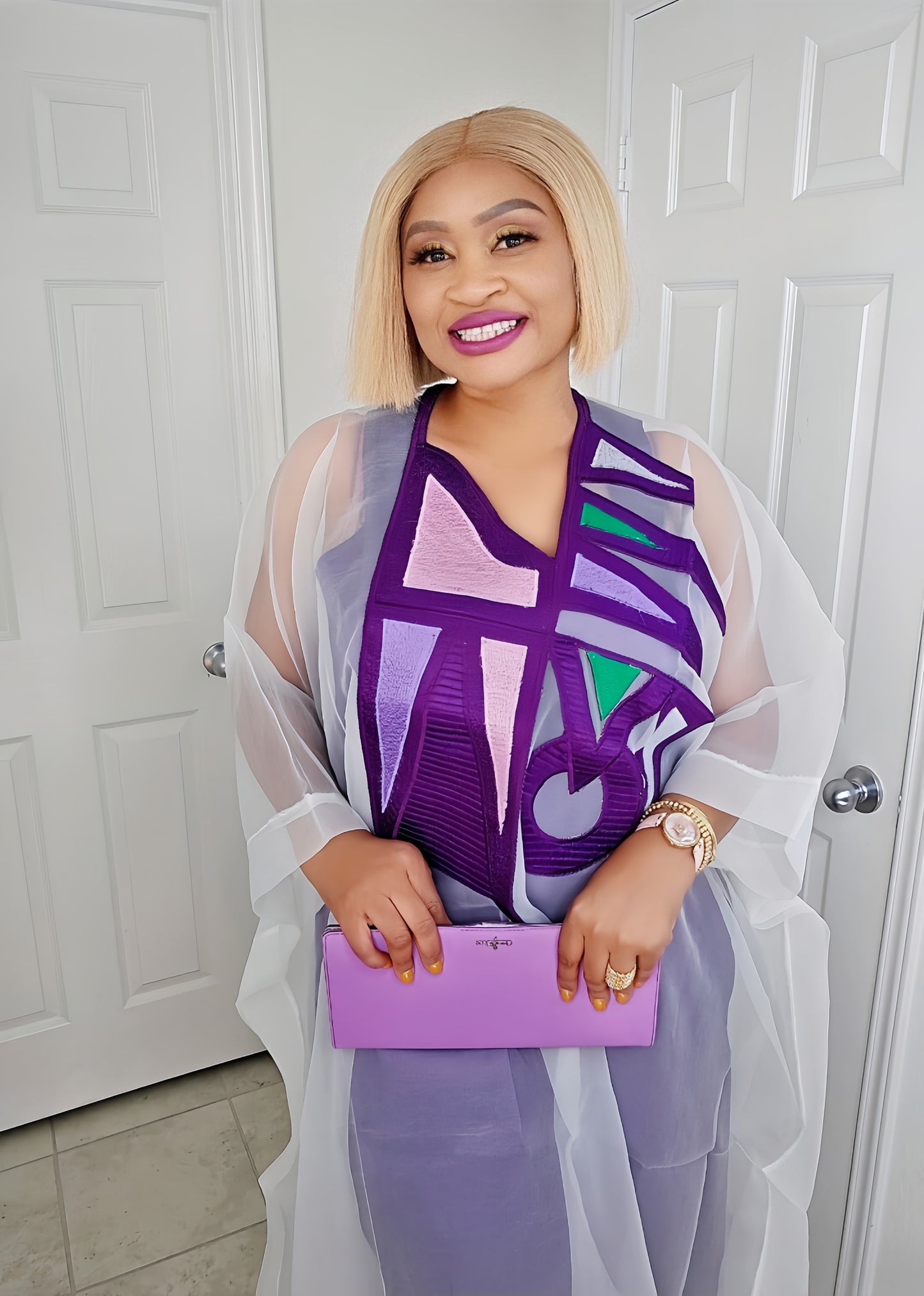 Rich Aunty Chifon Sheer Bubu With Embroidered Luxe + Free Scarf (One Size)