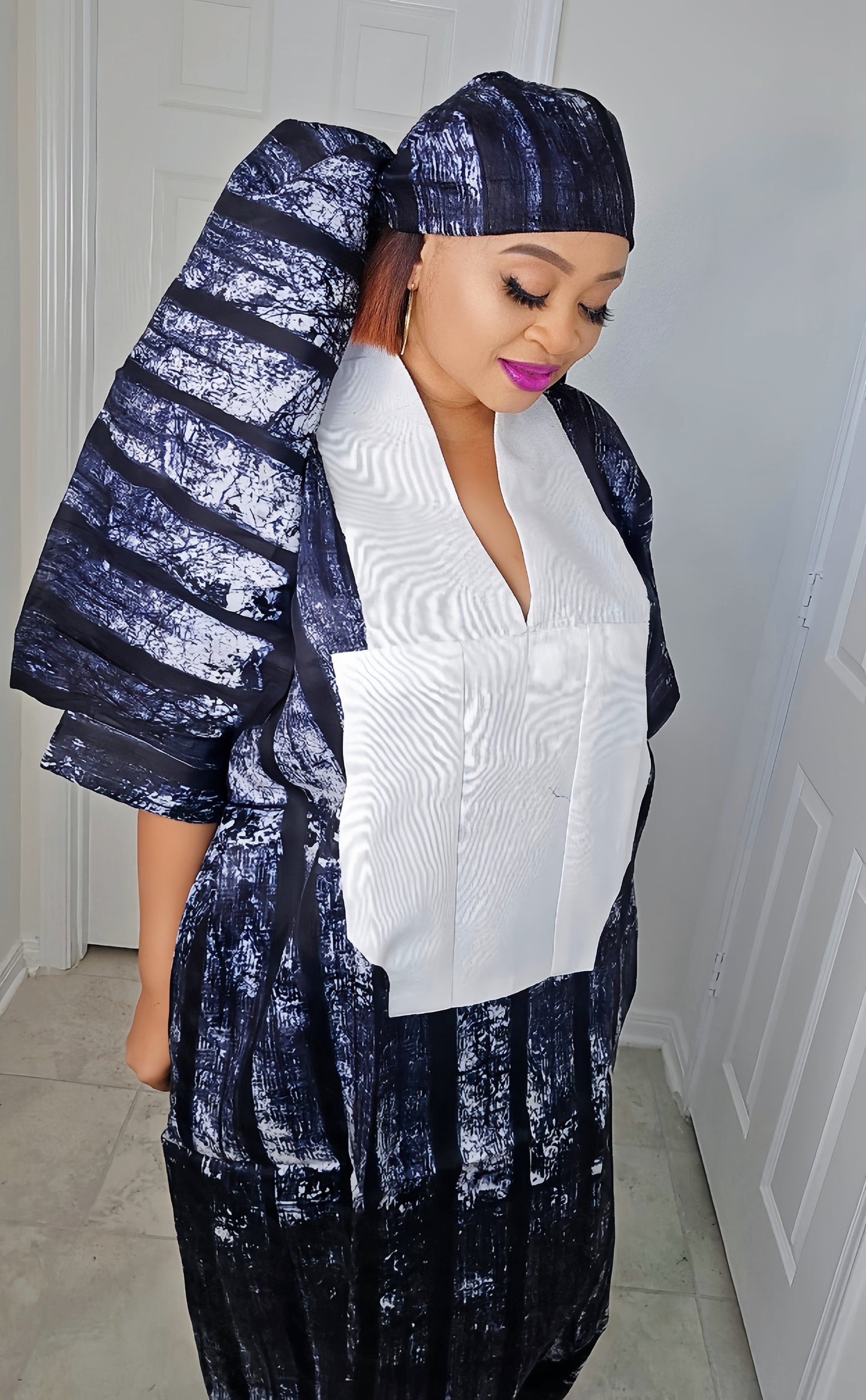 TARI BUBU – Aso-Oke Embroidered Bubu Boubou Kaftan Style with Matching Scarf