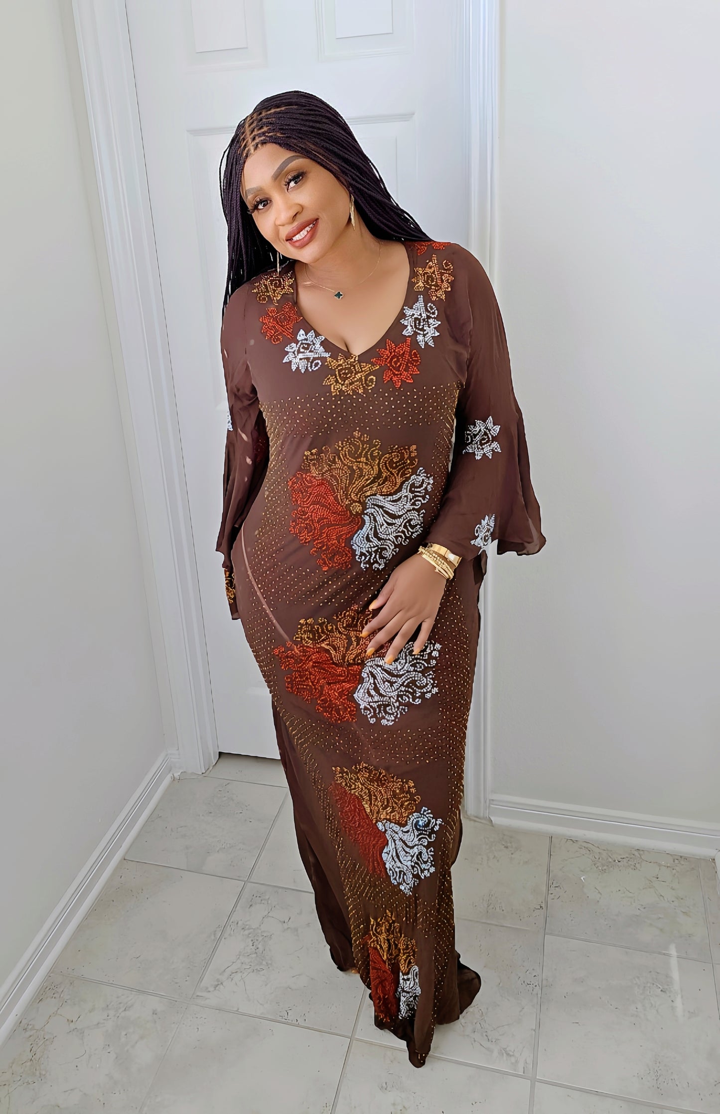 DAZZLE FIT Flare-Sleeve Sparkle Kaftan – One Size Fits All
