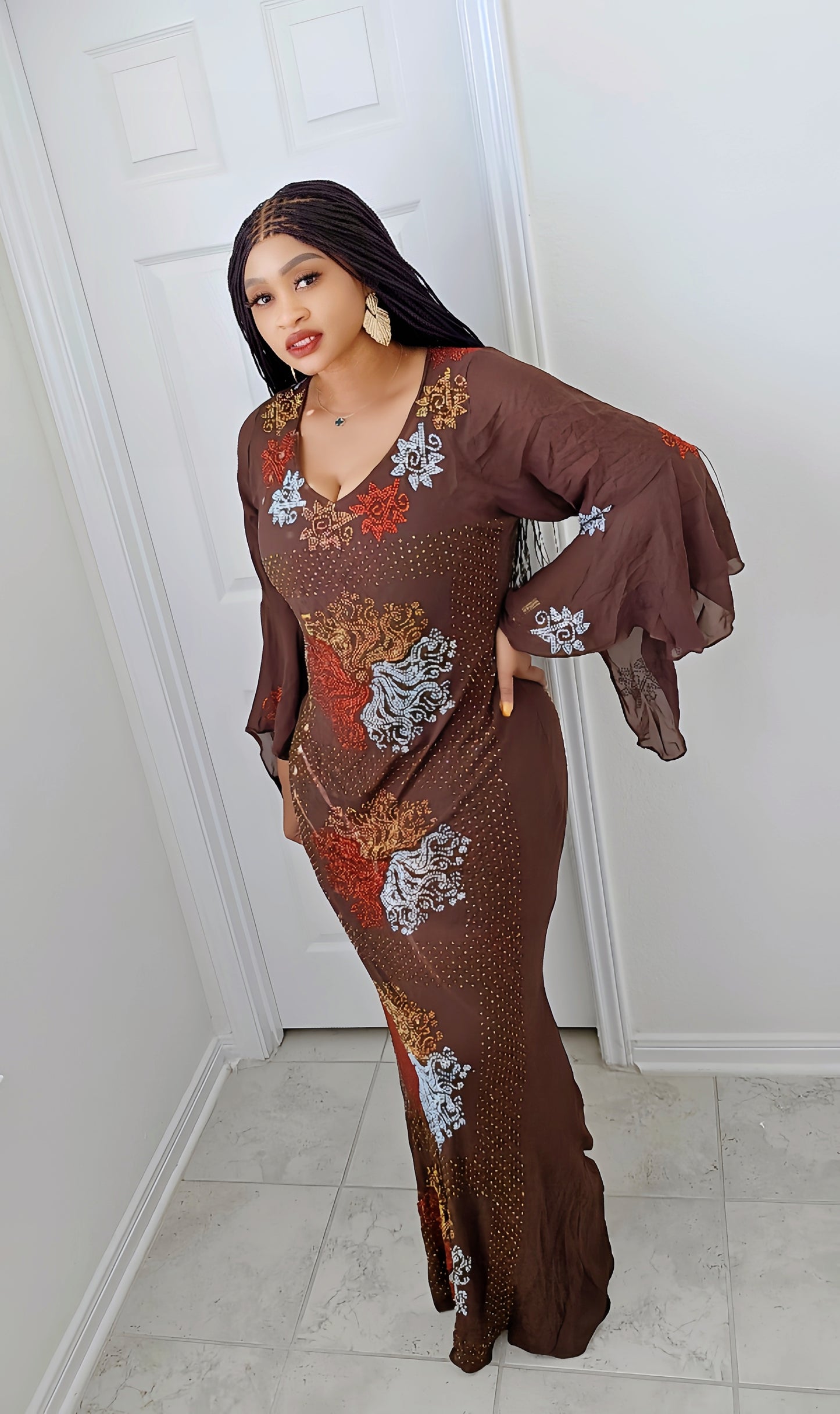 DAZZLE FIT Flare-Sleeve Sparkle Kaftan – One Size Fits All