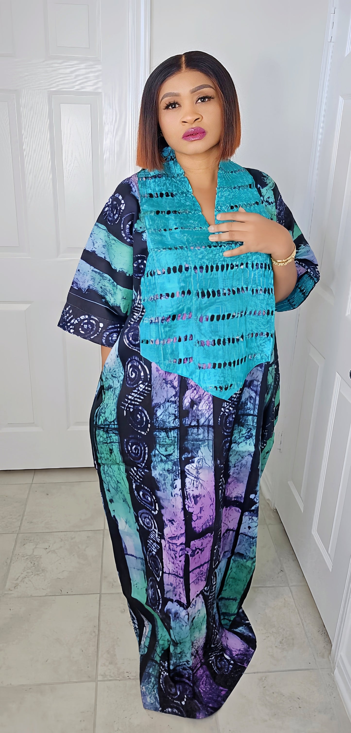 TARI BUBU – Aso-Oke Embroidered Bubu Boubou Kaftan Style with Matching Scarf