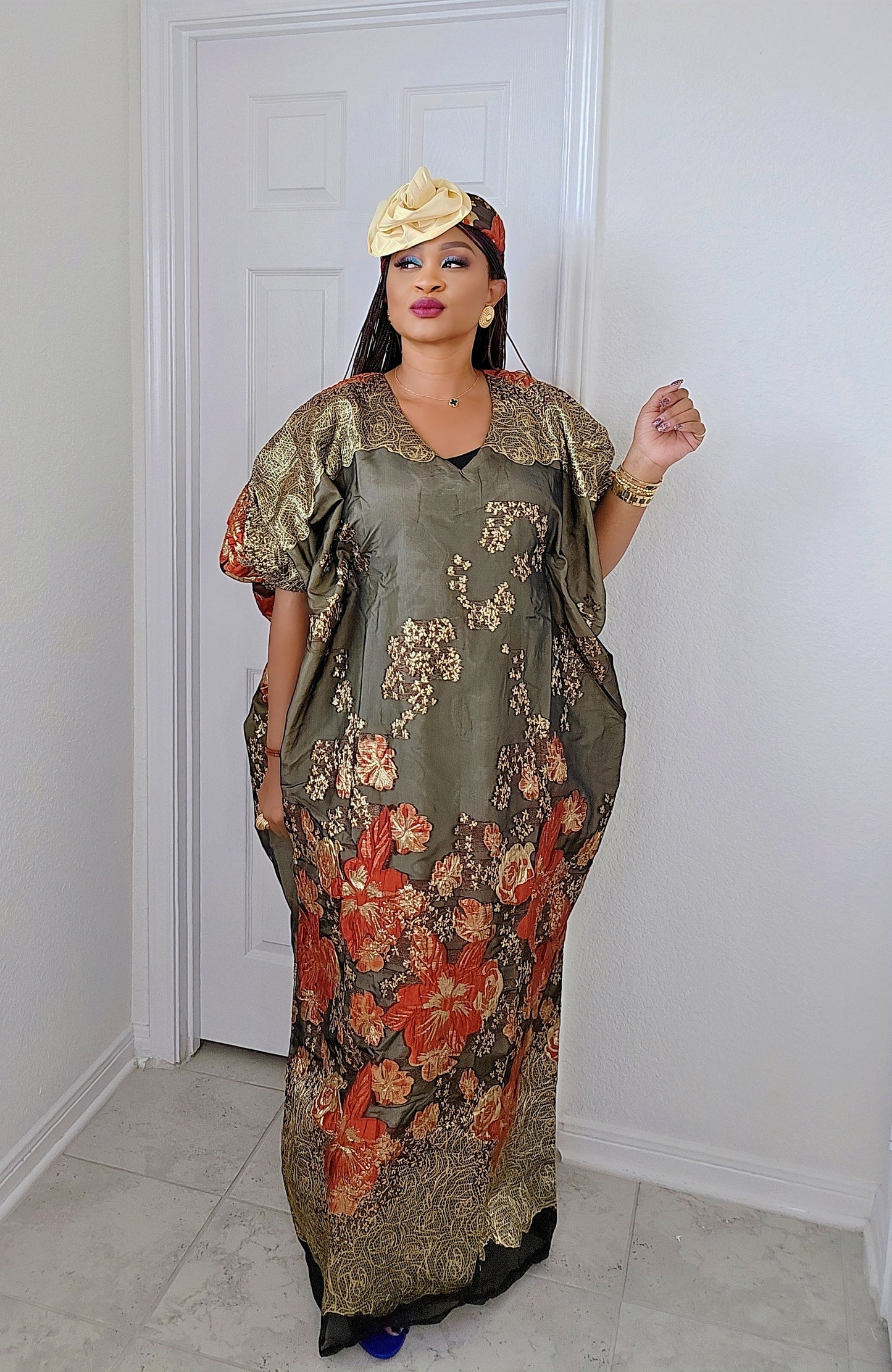 Rich Aunty Luxe Sheer Bubu Dress with Matching Hat