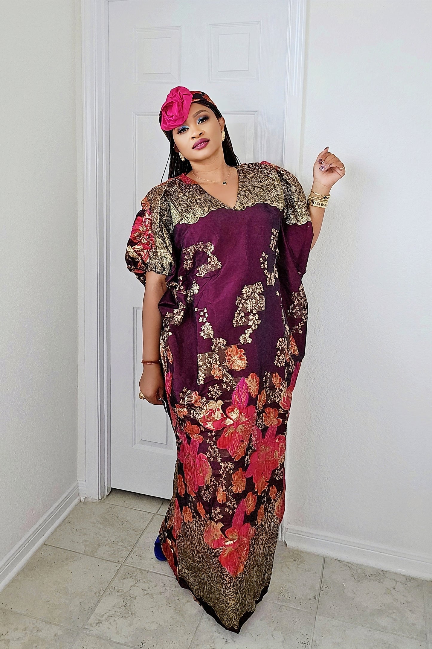 Rich Aunty Luxe Sheer Bubu Dress with Matching Hat