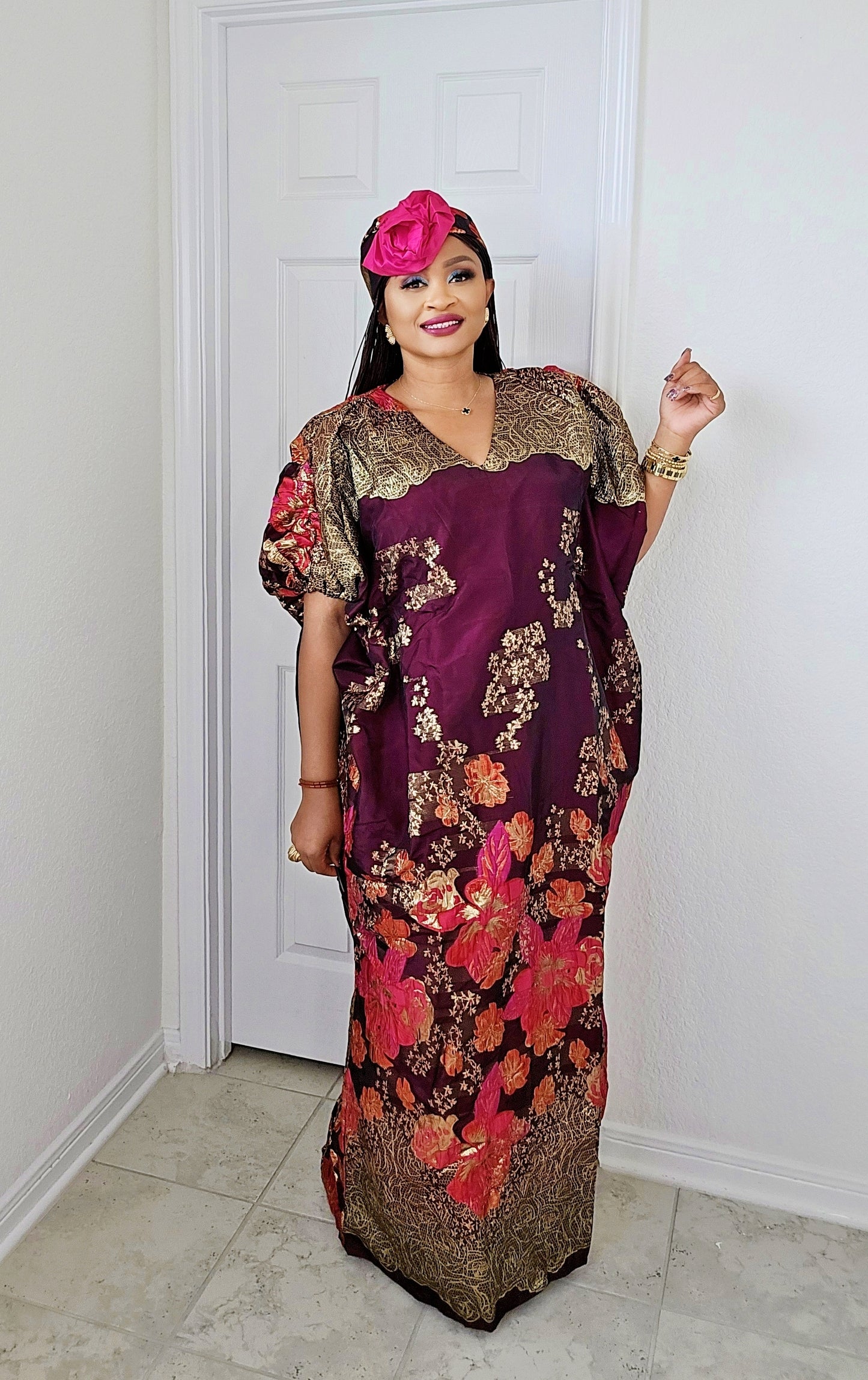 Rich Aunty Luxe Sheer Bubu Dress with Matching Hat