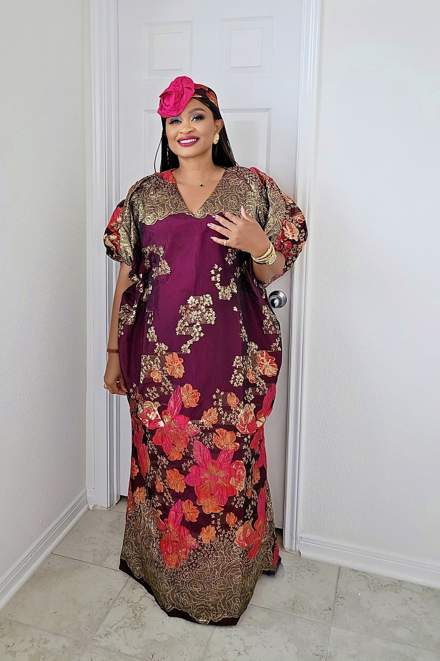 Rich Aunty Luxe Sheer Bubu Dress with Matching Hat