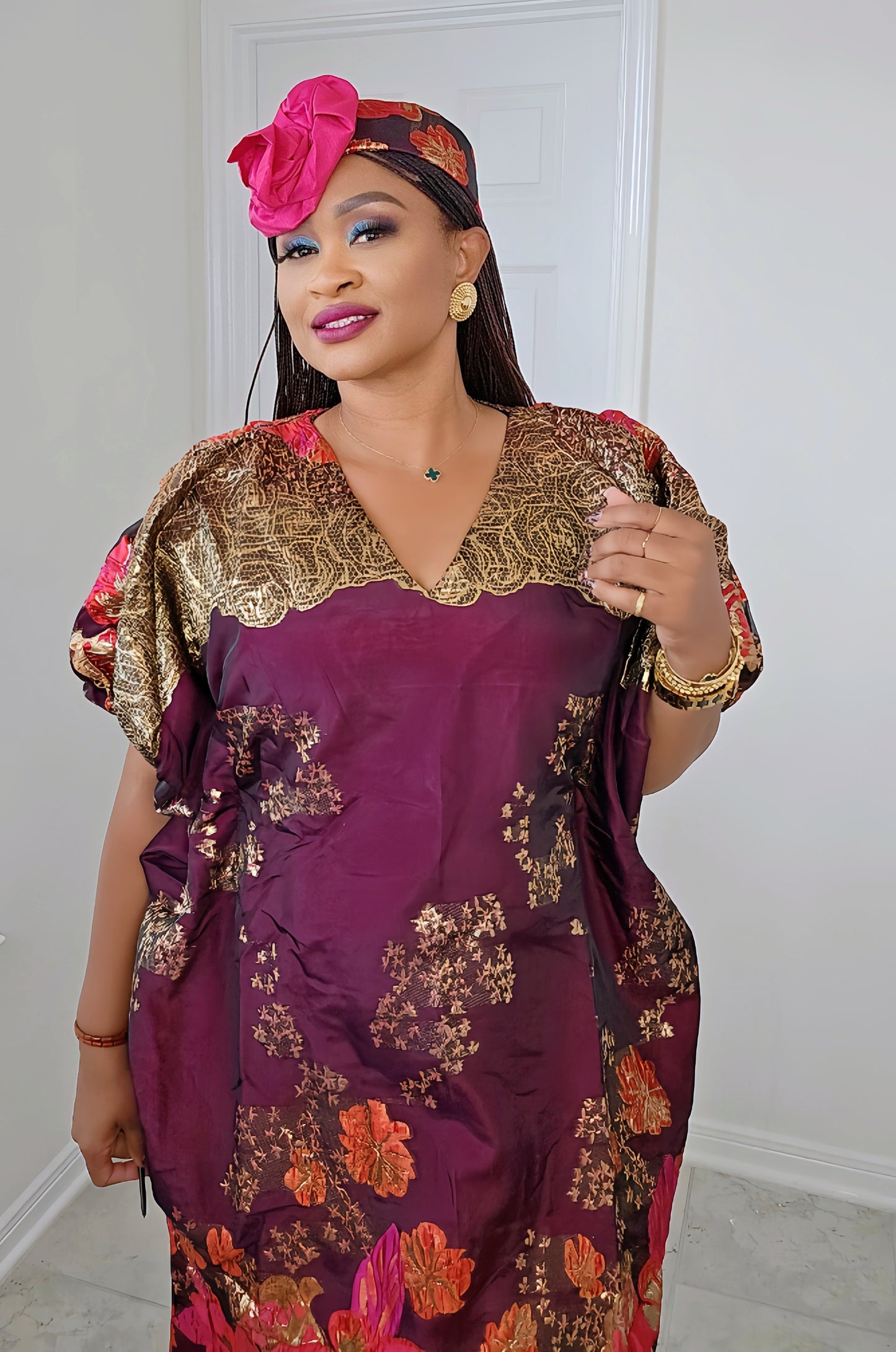 Rich Aunty Luxe Sheer Bubu Dress with Matching Hat