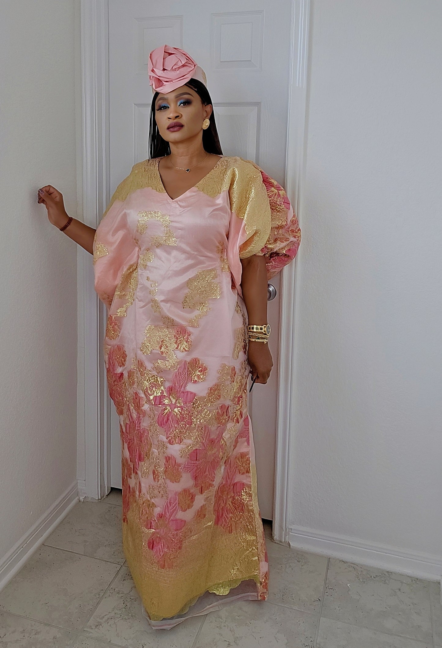 Rich Aunty Luxe Sheer Bubu Dress with Matching Hat