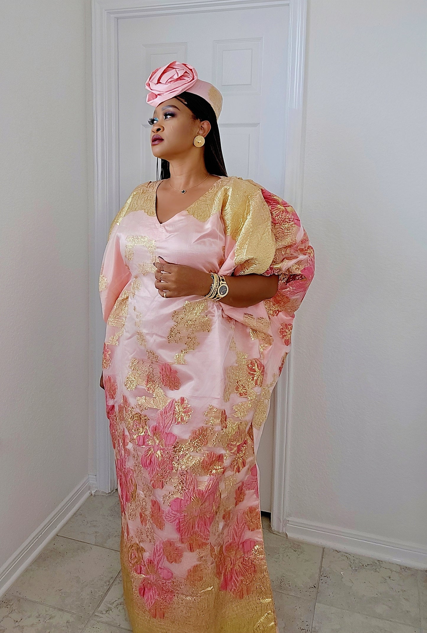 Rich Aunty Luxe Sheer Bubu Dress with Matching Hat