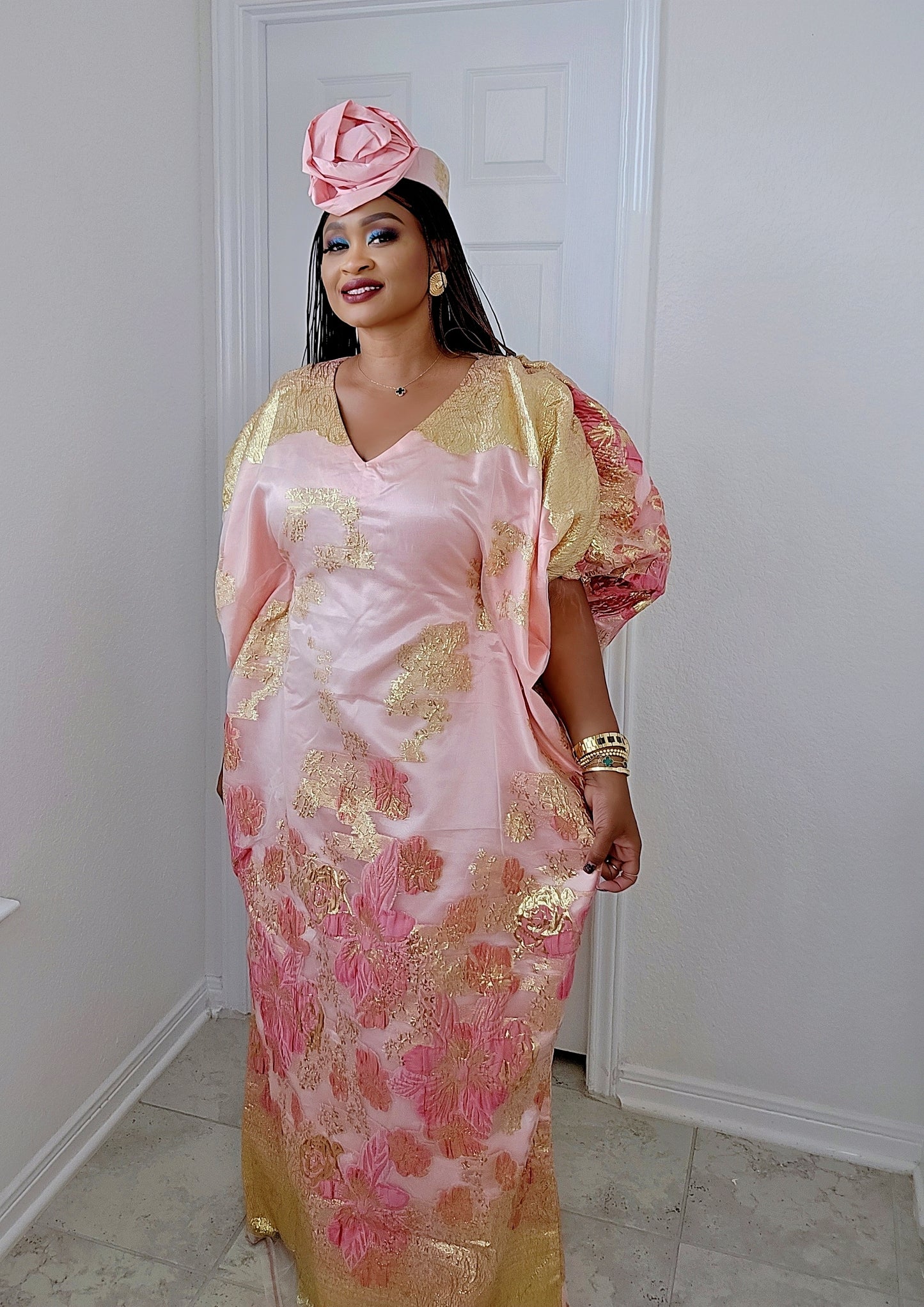 Rich Aunty Luxe Sheer Bubu Dress with Matching Hat