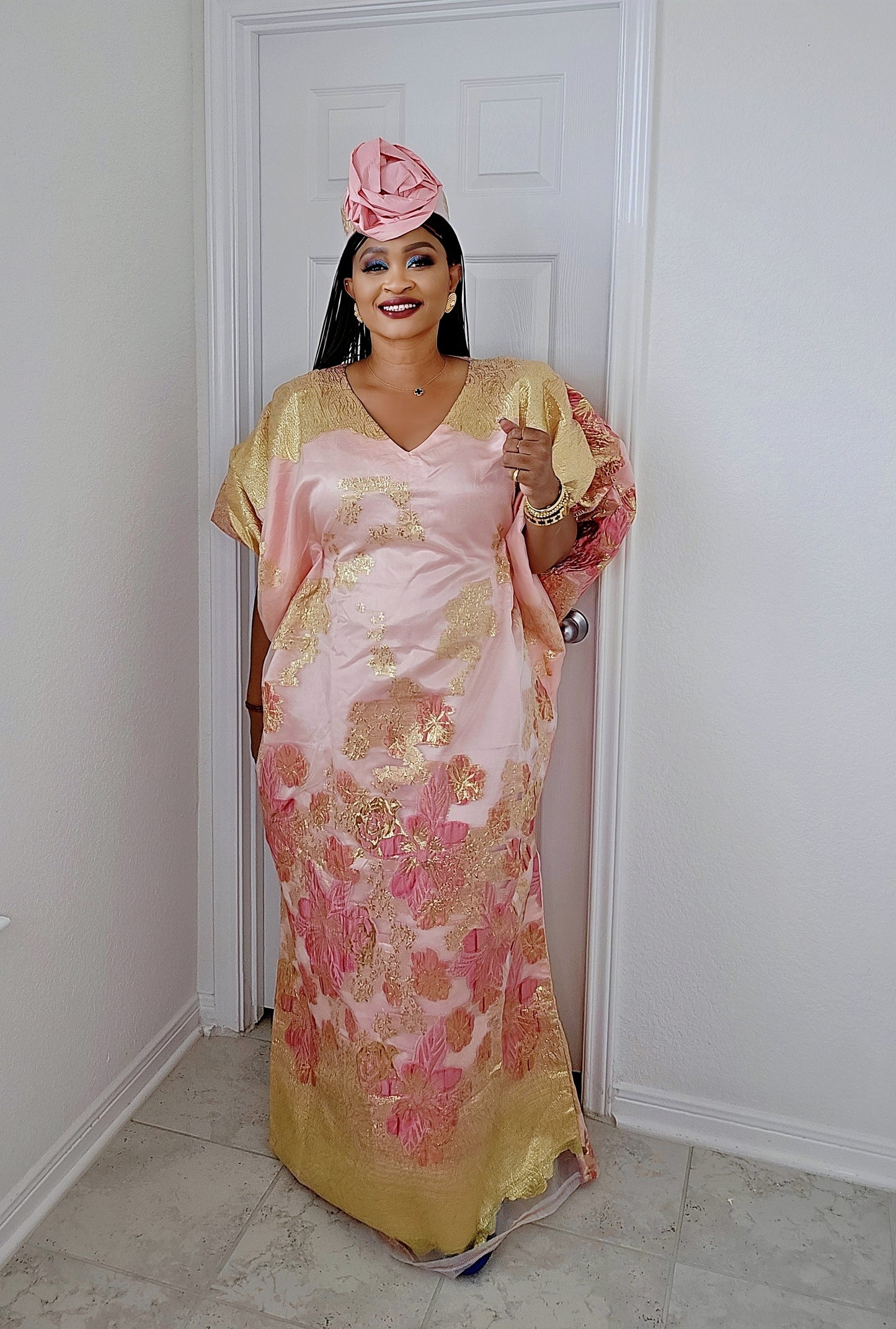 Rich Aunty Luxe Sheer Bubu Dress with Matching Hat